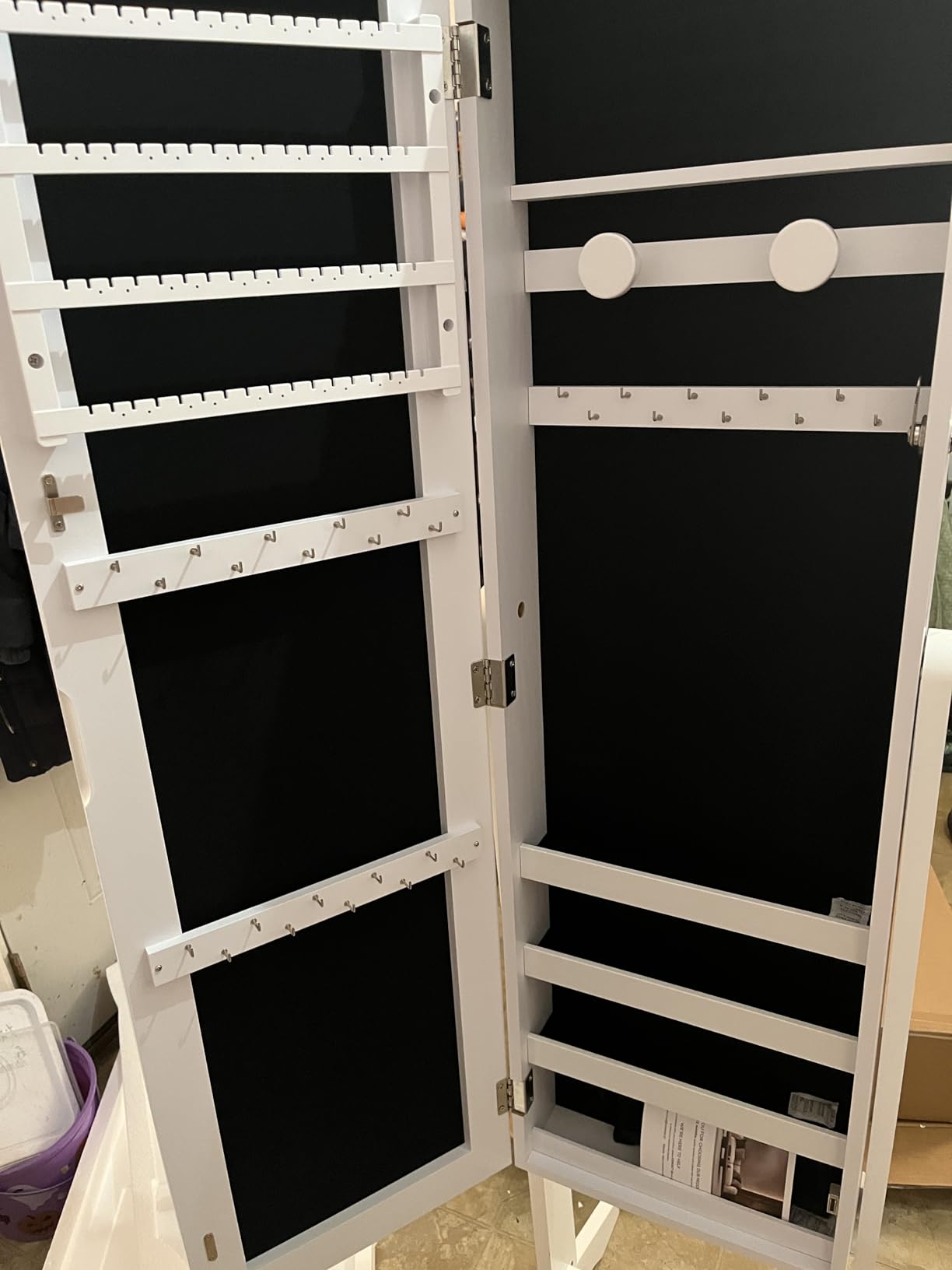 Nicetree Jewelry Cabinet Armoire, Freestanding Jewelry Armoire Organizer with Full-Length Mirror, Lockable Jewelry Storage Cabinet, Frameless Mirror, 3 Adjustable Angles, Moon White customer photo 2