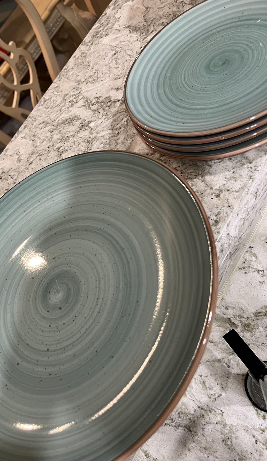 Gibson Home Stonebury 16 Piece Plates and Bowls Assorted Color Dishes - Handpainted Stoneware Dinnerware Set - Service for 4 customer photo 2