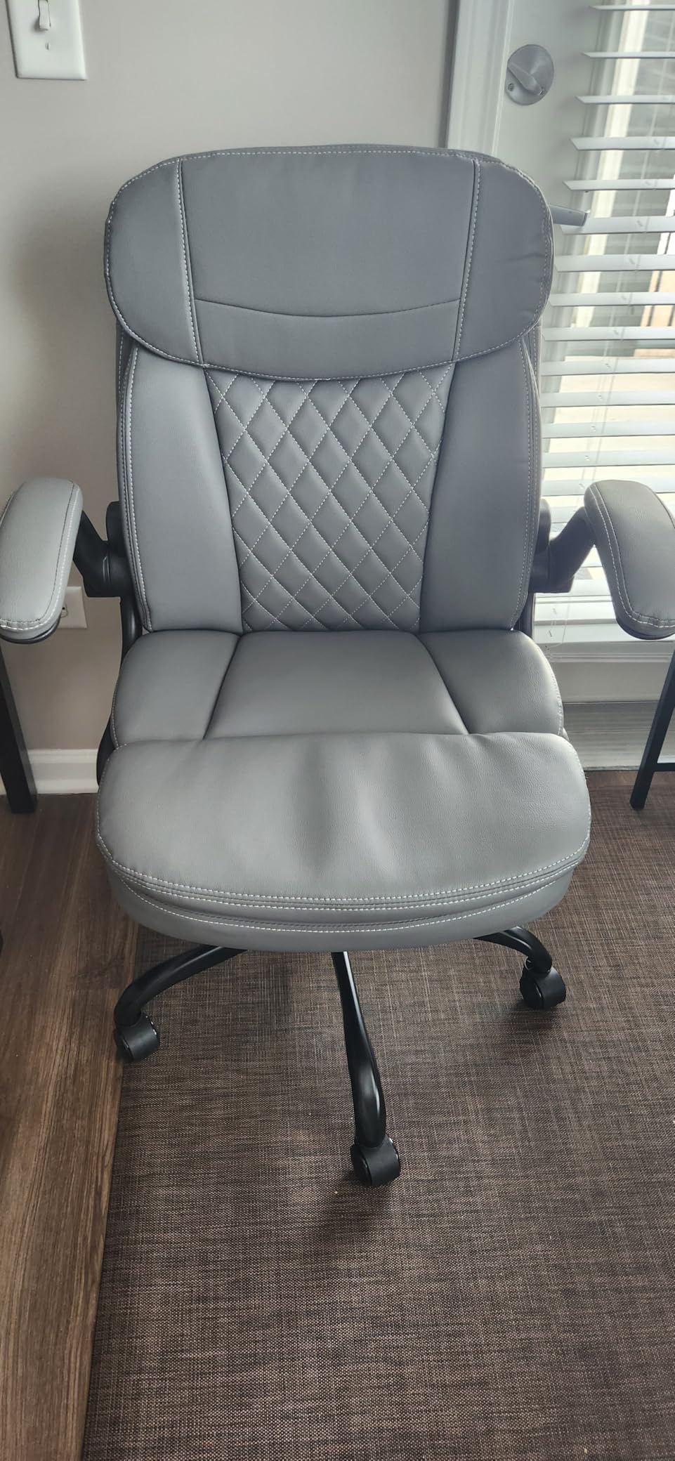 Leather Office Chair, Upgraded PU Computer Desk Chairs with Double-Layer Seat Cushion and Neckrest, 360°Swivel, Ergonomic Small Gaming Chair with Wheels and Adjustable Armrests for Short People, Grey customer photo 1