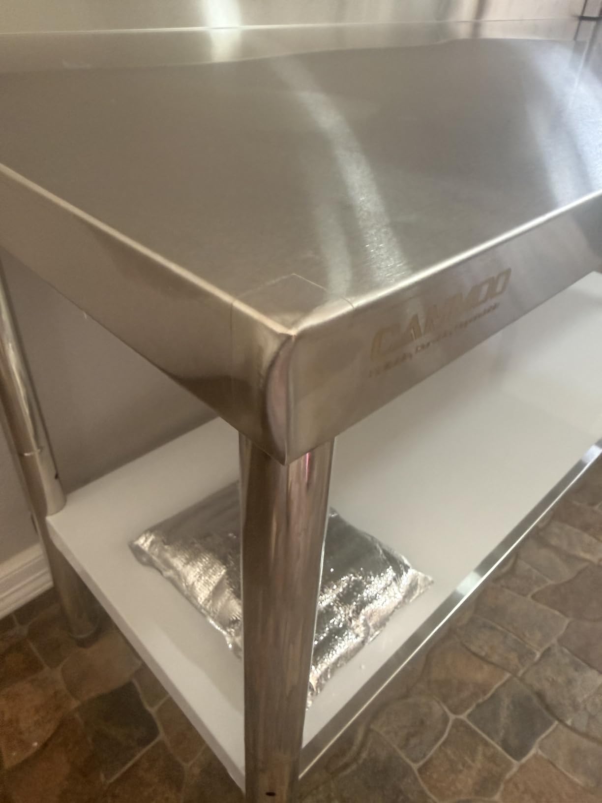 CAMMOO 60x24 NSF Stainless Steel Prep Table with Shelf & Casters Work Bench | Adjustable Shelf, 2-Tier Overshelf and Side Pegboard Panels Keep Tools, Bins and Ingredients Visible and Within Reach customer photo 2