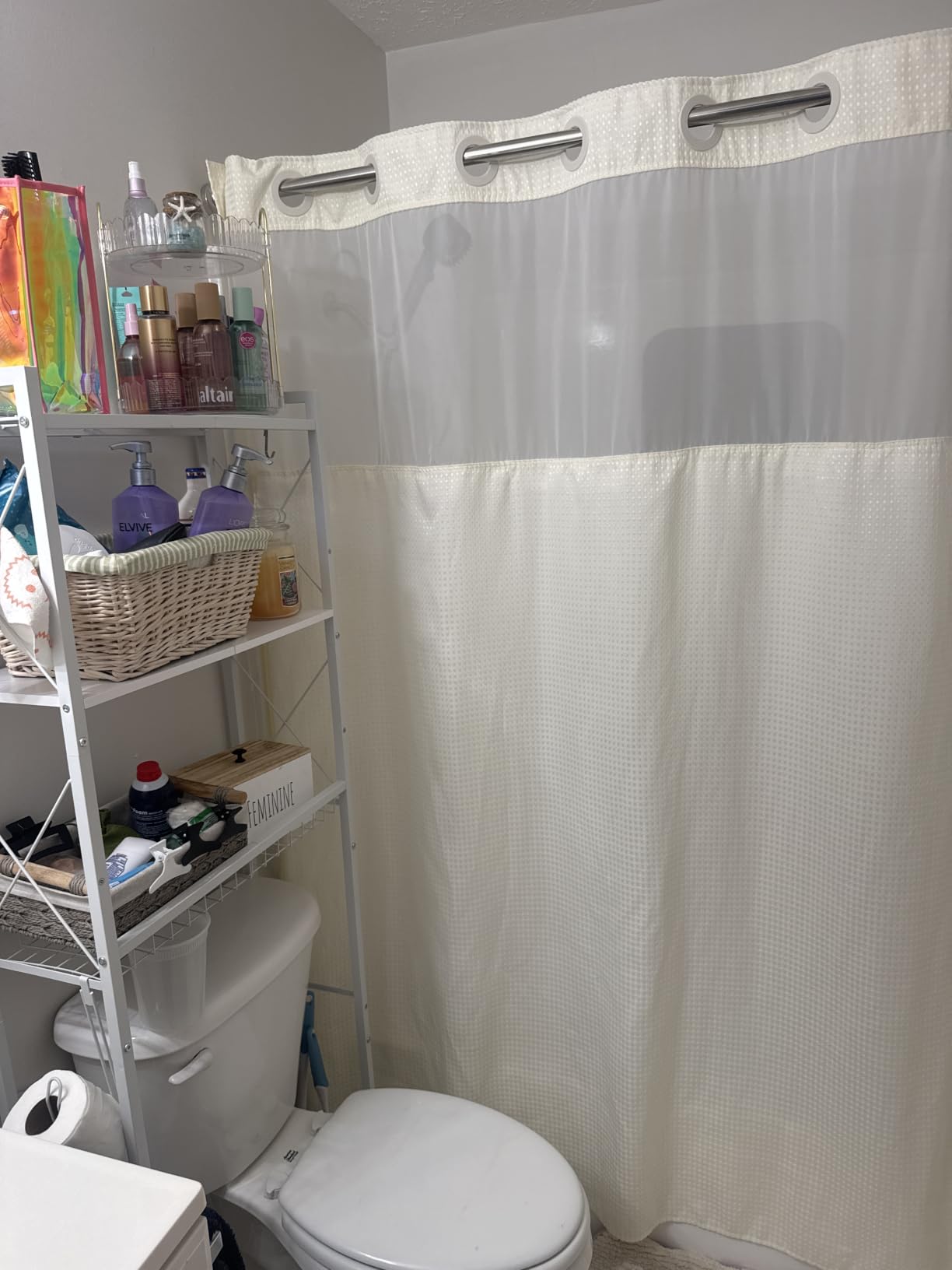 White Hook Free Waffle Shower Curtain & Snap-in Fabric Liner, 72x75 | Less Time to install, 3 in 1 Fabric Shower Curtain and Liner Set with Magnets, Mesh Top Window, Shower Curtains for Bathroom customer photo 2