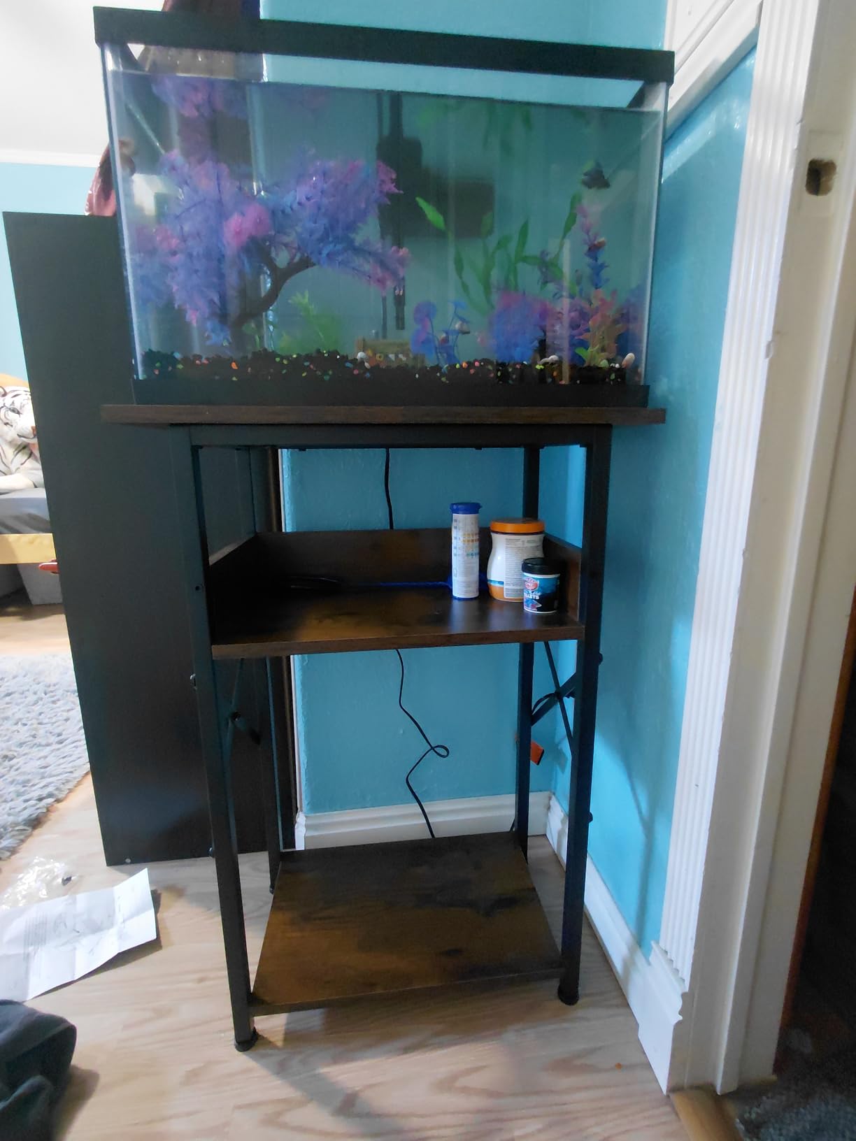5-10 Gallon Fish Tank Stand with Storage Shelves, 3-Tier Aquarium Stand with Rust-Proof Metal Frame, Heavy Duty Waterproof Reptile Turtle Tank Stand for Home Office Up to 150LBS, 21.5