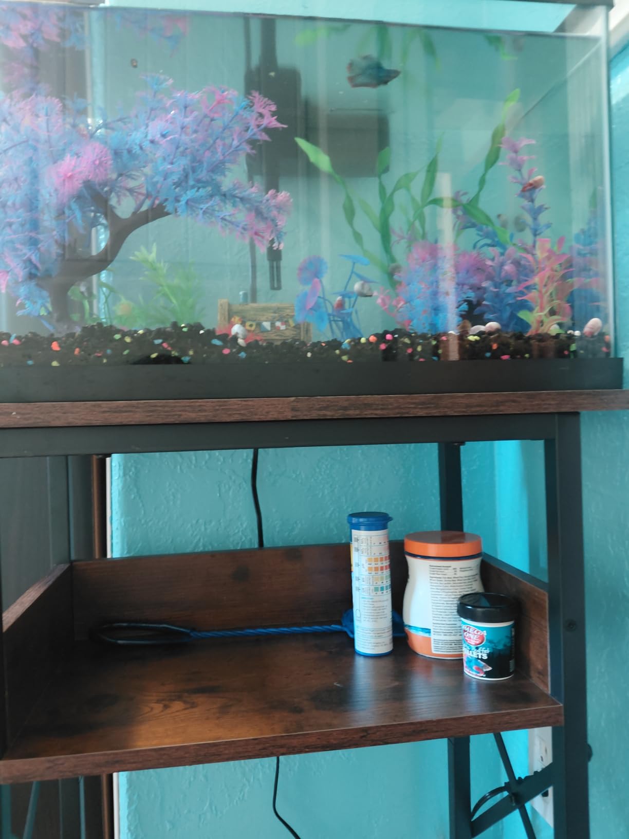 5-10 Gallon Fish Tank Stand with Storage Shelves, 3-Tier Aquarium Stand with Rust-Proof Metal Frame, Heavy Duty Waterproof Reptile Turtle Tank Stand for Home Office Up to 150LBS, 21.5