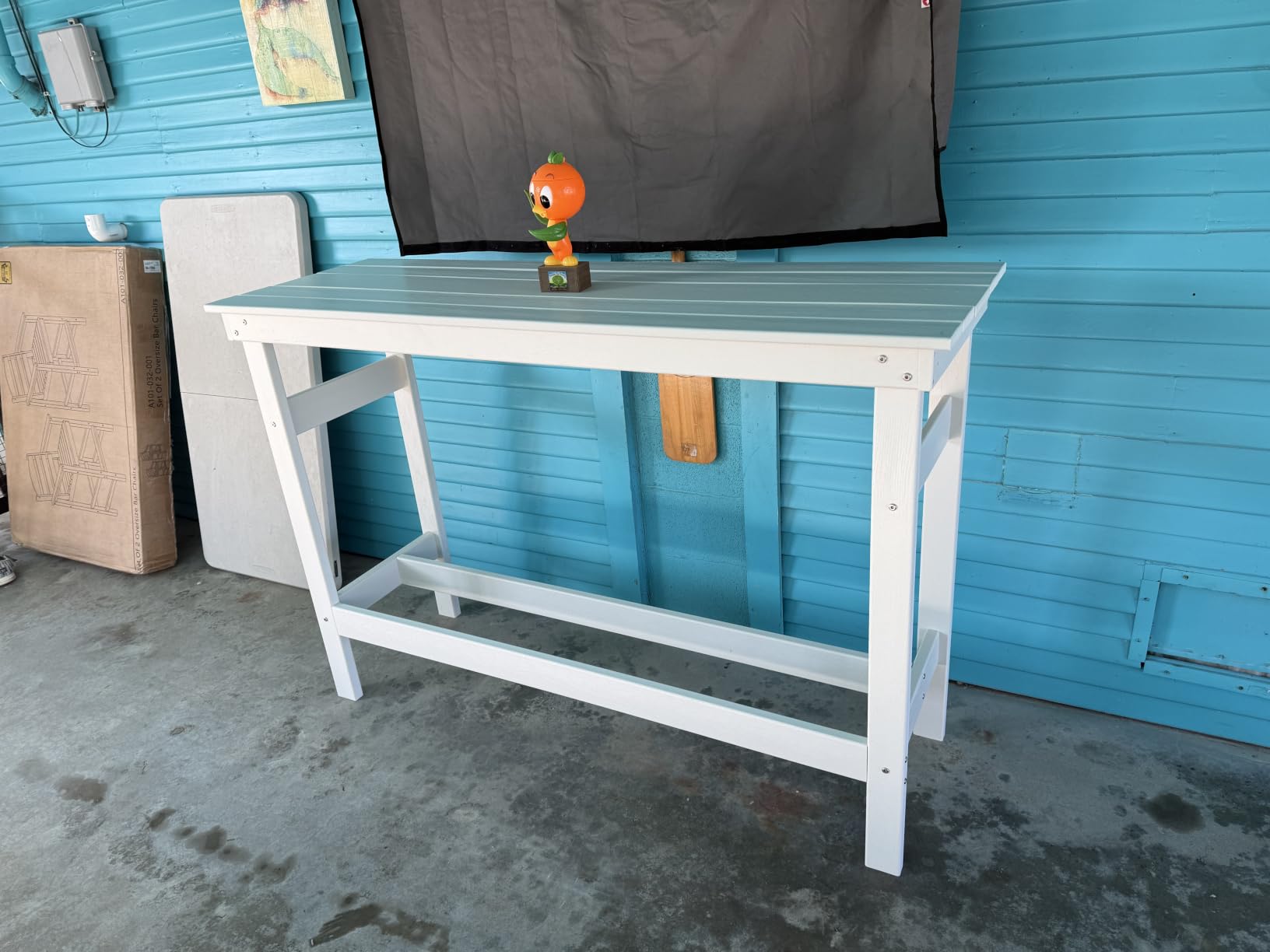 SERWALL Outdoor Bar Set, 2 Adirondack Bar Chairs & Bar Height Table, Grey | with 1.6