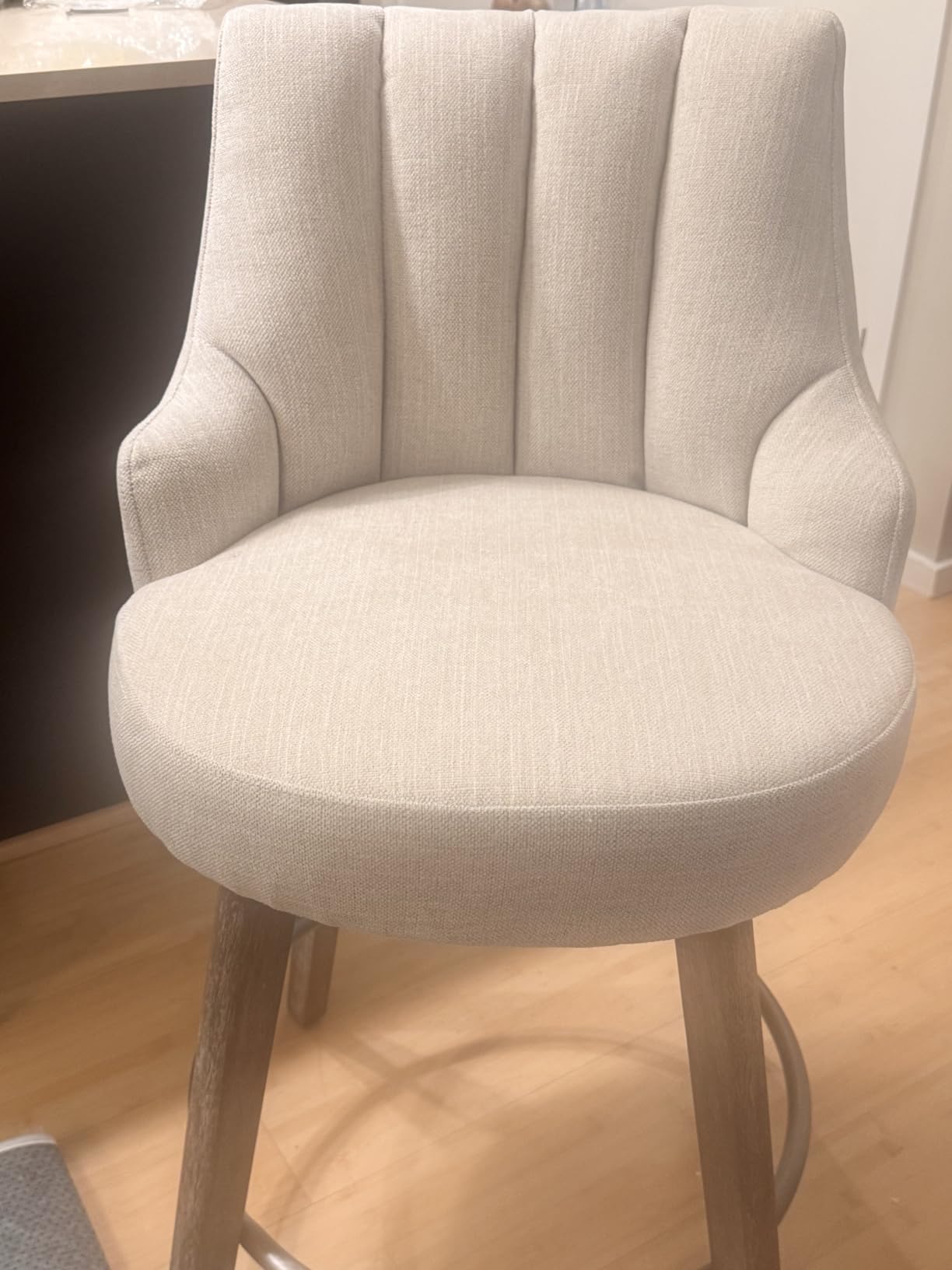Swivel Counter Height Bar Stools, Barstools with Backs, Sand-Colored Bar Stools Set of 3, 26'' Solid Wood Legs, Linen Fabric Thickened Seat Cushion Bar Stools customer photo 1