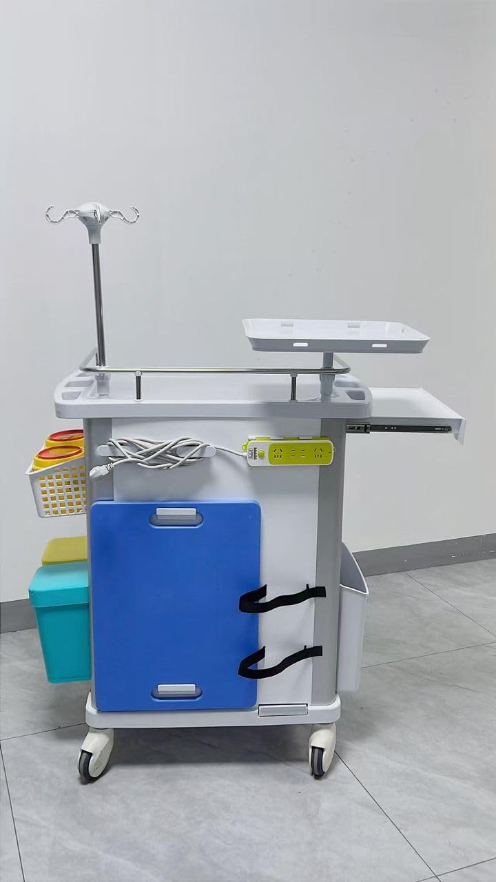 Medical Crash Cart | Emergency Rolling Trolley with 5 Locking Drawers | Hospital Procedure & Lab Utility Cart w/IV Pole, CPR Board, Defib Shelf & Power Strip | Mobile Workstation for Dental & Clinic customer photo 1