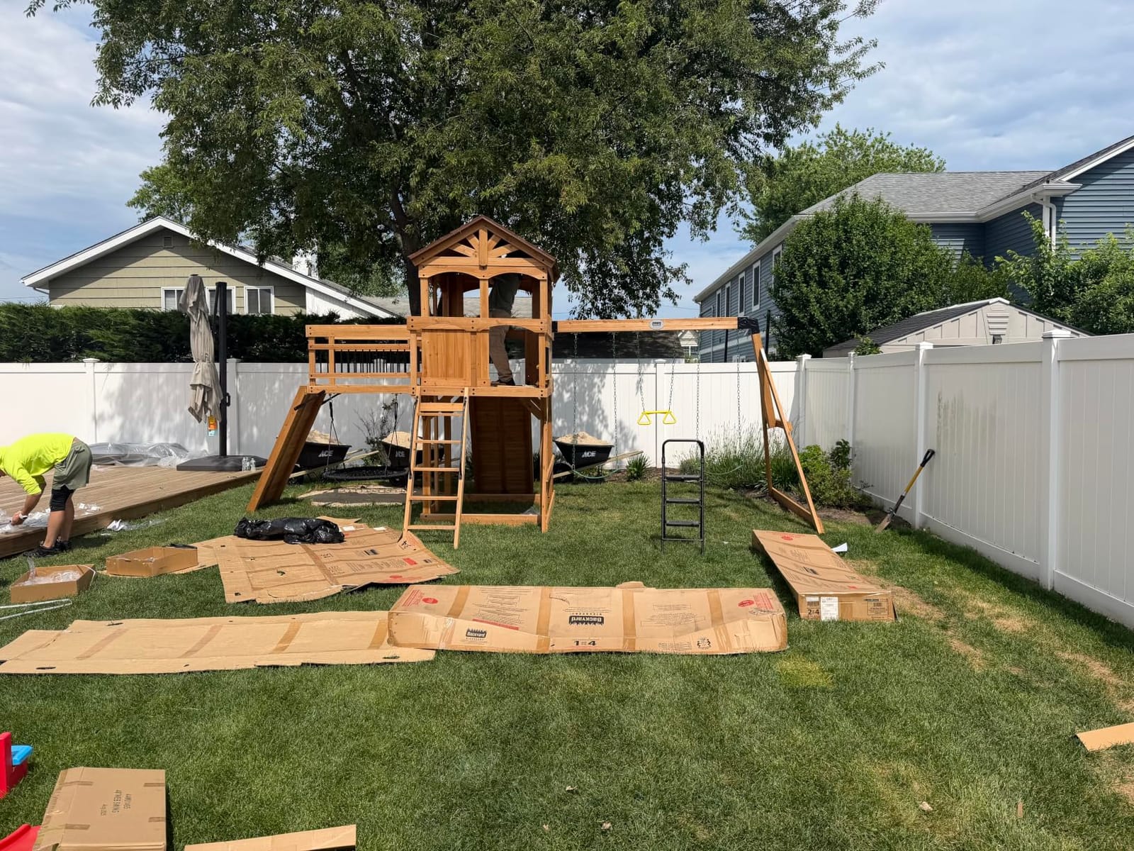 Backyard Discovery Dover Bay Spruce Wood Swing Set with Wave Slide, Clubhouse, Monkey Bars, Rock Wall, Belt Swings, Step Ladder, Toy Telescope, Chalkboard, Outdoor Playset customer photo 2