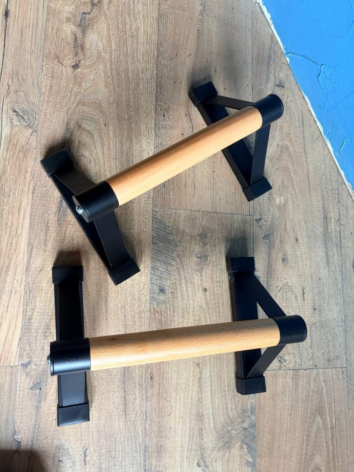 Wood Push Up Bar Set, 2PCS Non-Slip Handstand Bars, Parallettes Bars for Calisthenics and Push-Up Workouts, Solid Wood Grip with Metal Frame, Supports 550 LBS customer photo 2