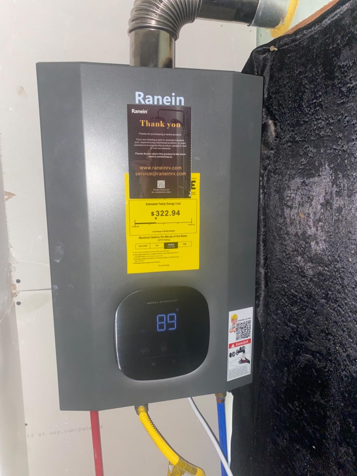 Ranein Natural Gas Tankless Water Heater, 8.5 GPM, 190,000 BTU, Indoor | Endless hot water for large home, 4-6 water points, anti-freeze, LED, wall mount, high flow, energy saving, for bathroom customer photo 2