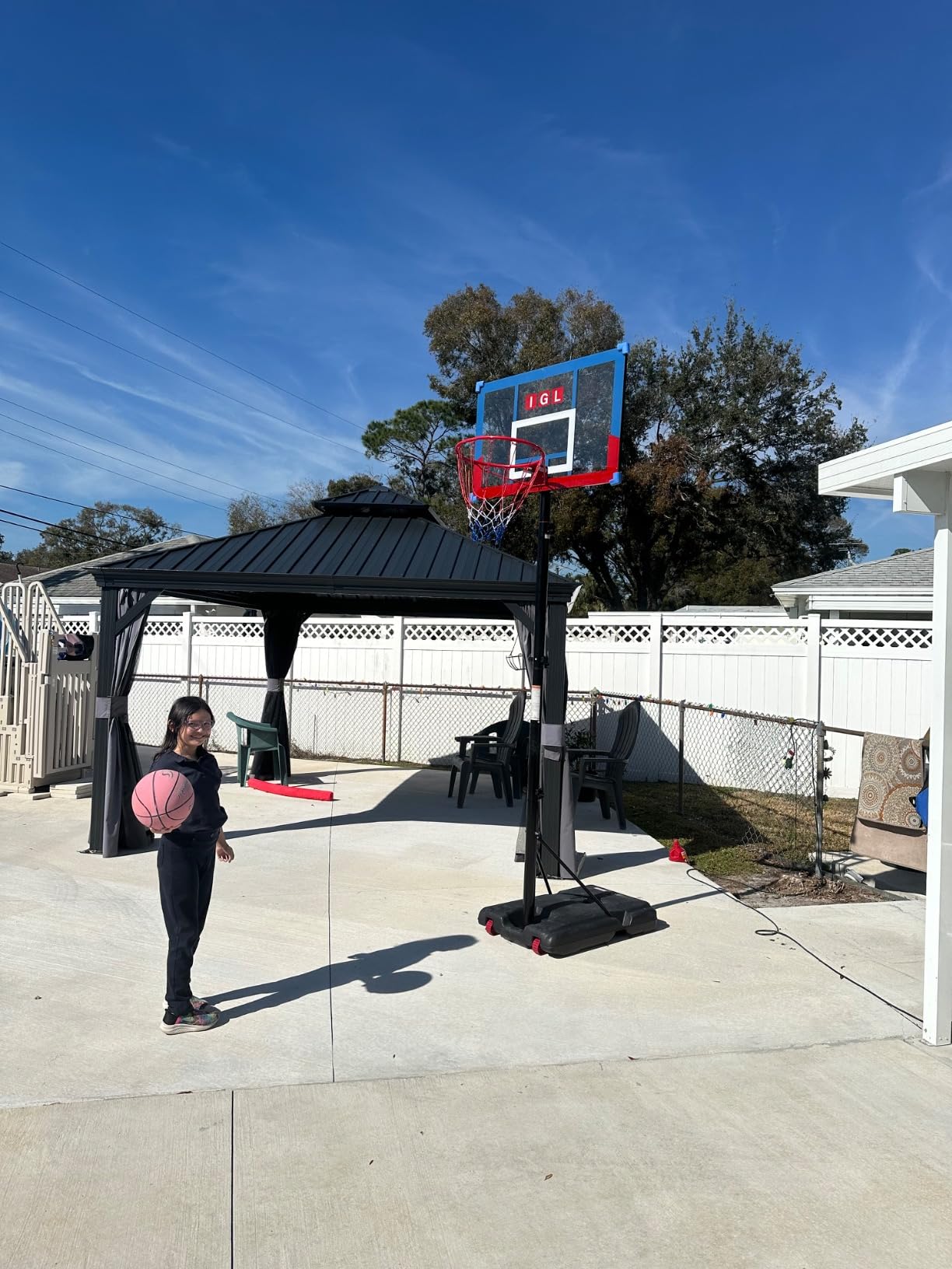 IGL Portable Basketball Hoop, 5.6-10FT Adjustable Basketball Goal System, 40/44 Inch Outdoor Basketball Hoop & Goals for Kids, Youth, and Adults in The Backyard, Driveway with PC Backboard customer photo 2