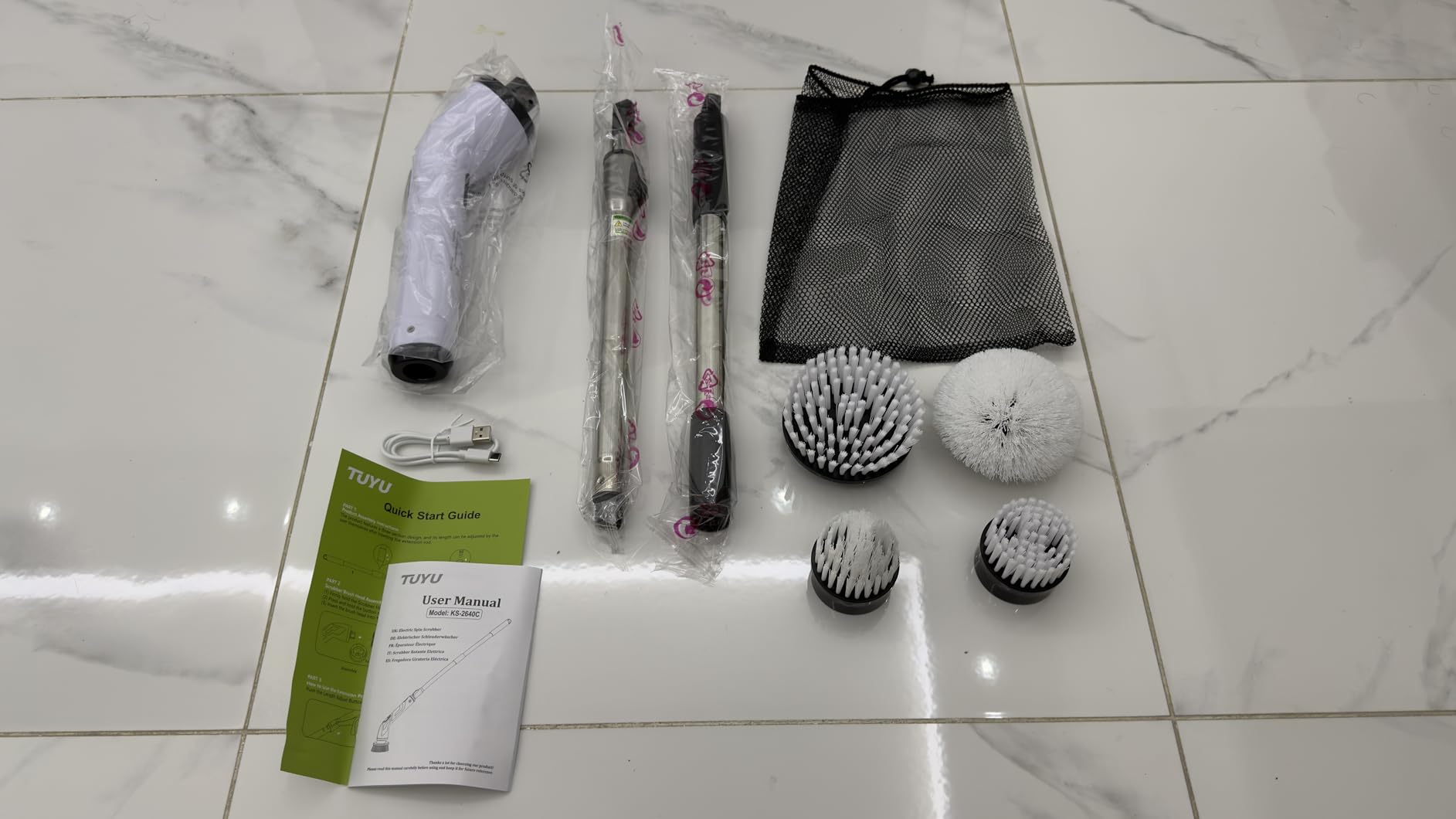 Electric Spin Scrubber, 1500RPM Powerful Cleaning Brush for Home | Powerful 1500 RPM cleaning; 4000 mAh rechargeable battery; seven replaceable brushes for bathtub, tile, floor & shower customer photo 1