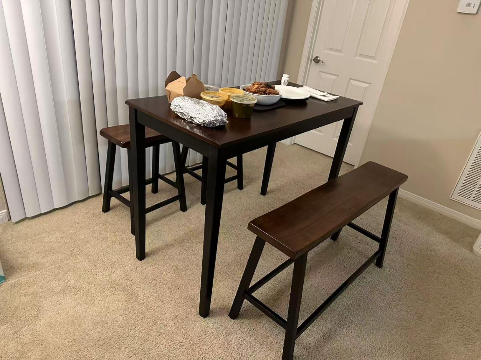 Sophia & William Solid Wood Counter Height Table and Chairs, Rustic Caramel | Solid Rubber Wood, Space Saving, Dining Table with Bench, Bar Table and Chairs Set for Breakfast customer photo 1