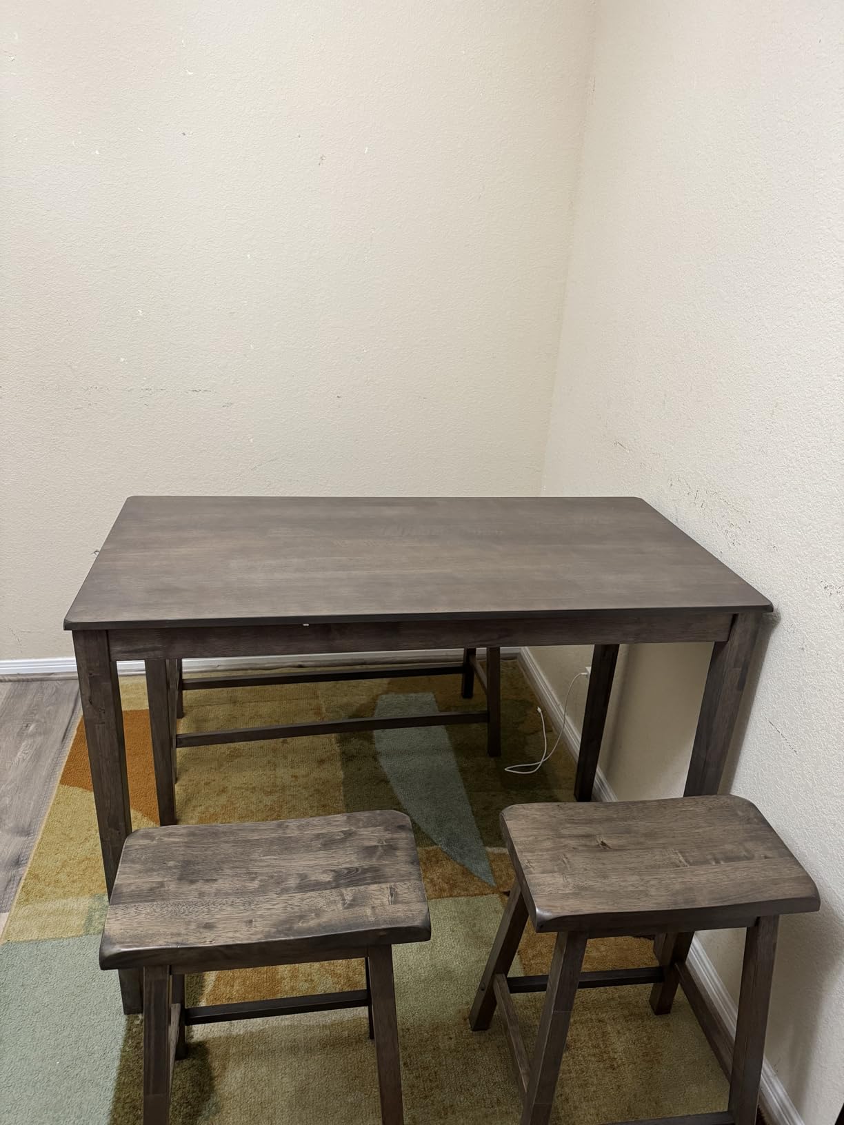 Sophia & William Solid Wood Counter Height Table and Chairs, Rustic Caramel | Solid Rubber Wood, Space Saving, Dining Table with Bench, Bar Table and Chairs Set for Breakfast customer photo 2