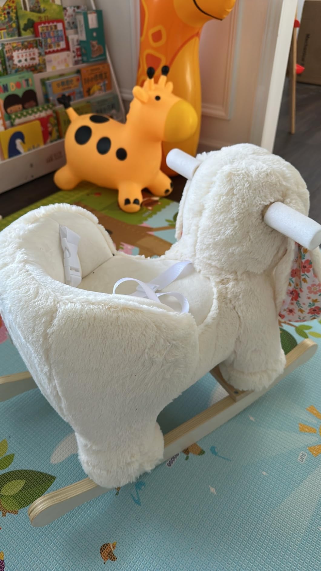 labebe Baby Rocking Horse, Plush Rabbit Animal Rocker, Wooden Rocking Horse with Seat Belt, Kid Ride On Toy for 12M+ Baby Girls, Nursery Birthday customer photo 2