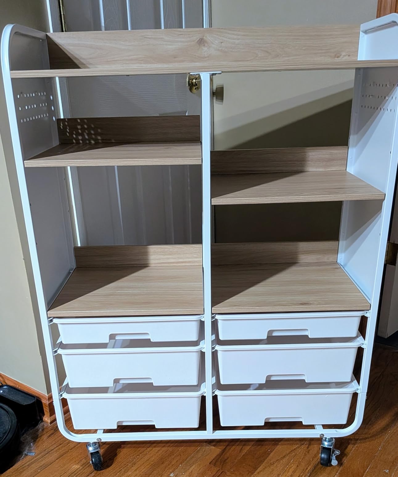 6 Drawers Rolling Storage Cabinet with Wood Top & Pegboards White | Utility Craft Cart with Adjustable Shelves & Lockable Wheels for Classroom, Home Office & Art Studio, Household Organization customer photo 1