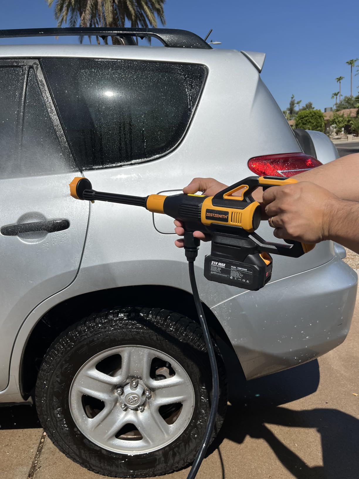 Cordless Pressure Washer Battery Powered, Handheld Cordless Power Washer | 1520 PSI, 3.4 GPM, 6-in-1 Nozzle, 21V Battery & Charger, Foam Pot, 23FT Hose, Car Washer for Home Garden Patio Driveway customer photo 2