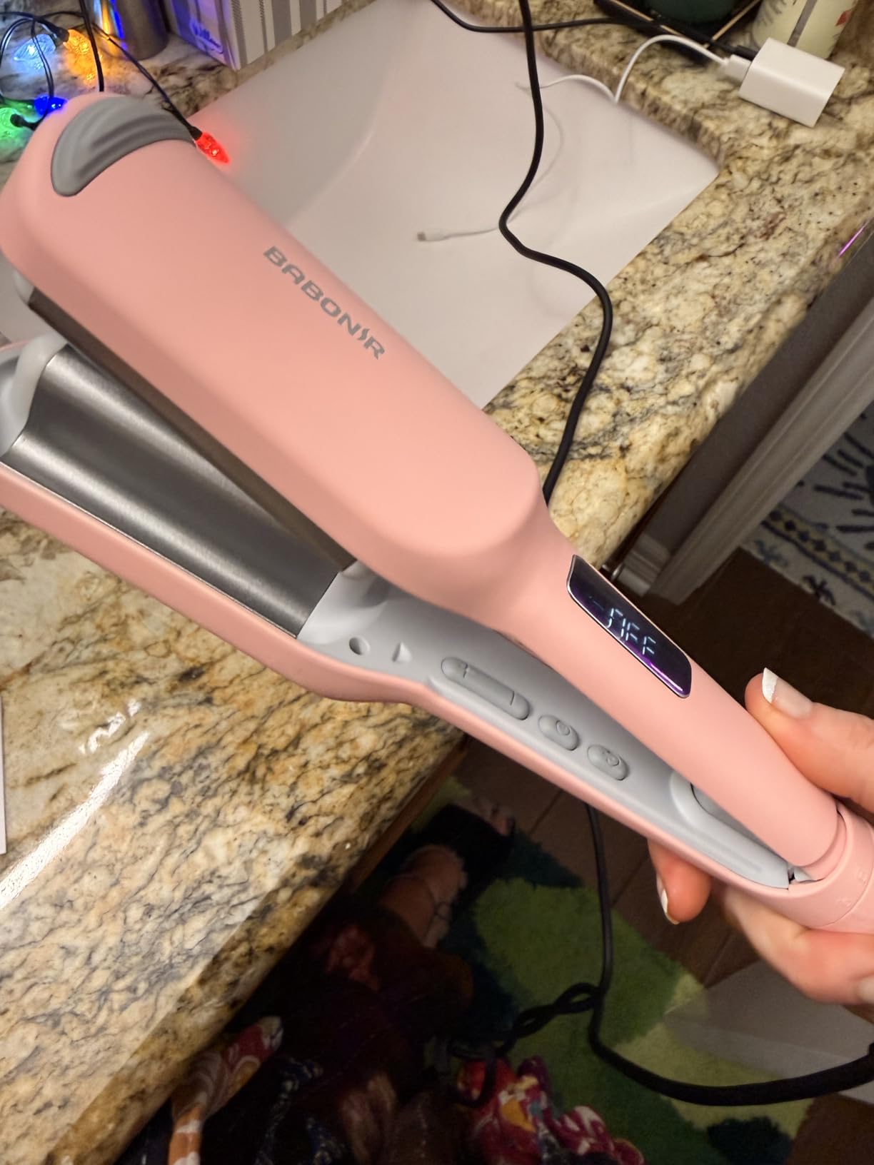BABONIR Hair Crimper with 3 Barrels, Curling Iron for Beach Waves, 500M Negative Ions, Deep Waves, 13 Heat Levels & 7 Timers, 30s Fast Heating, 1 Inch customer photo 2
