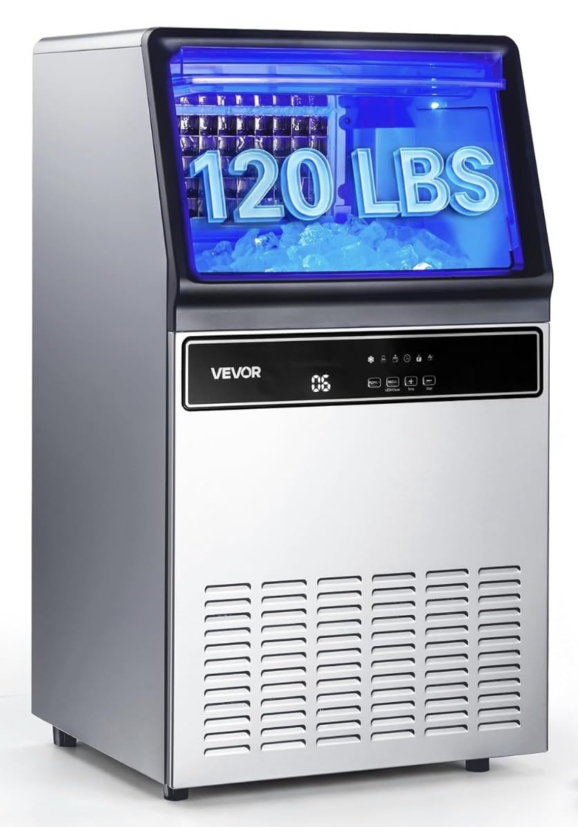 VEVOR Commercial Ice Maker Machine, 120 lbs/24H Ice Production, 33 lbs Storage Bin, 45 Cubes per Cycle, Stainless Steel Under Counter & Freestanding Ice Maker with LED Display customer photo 1