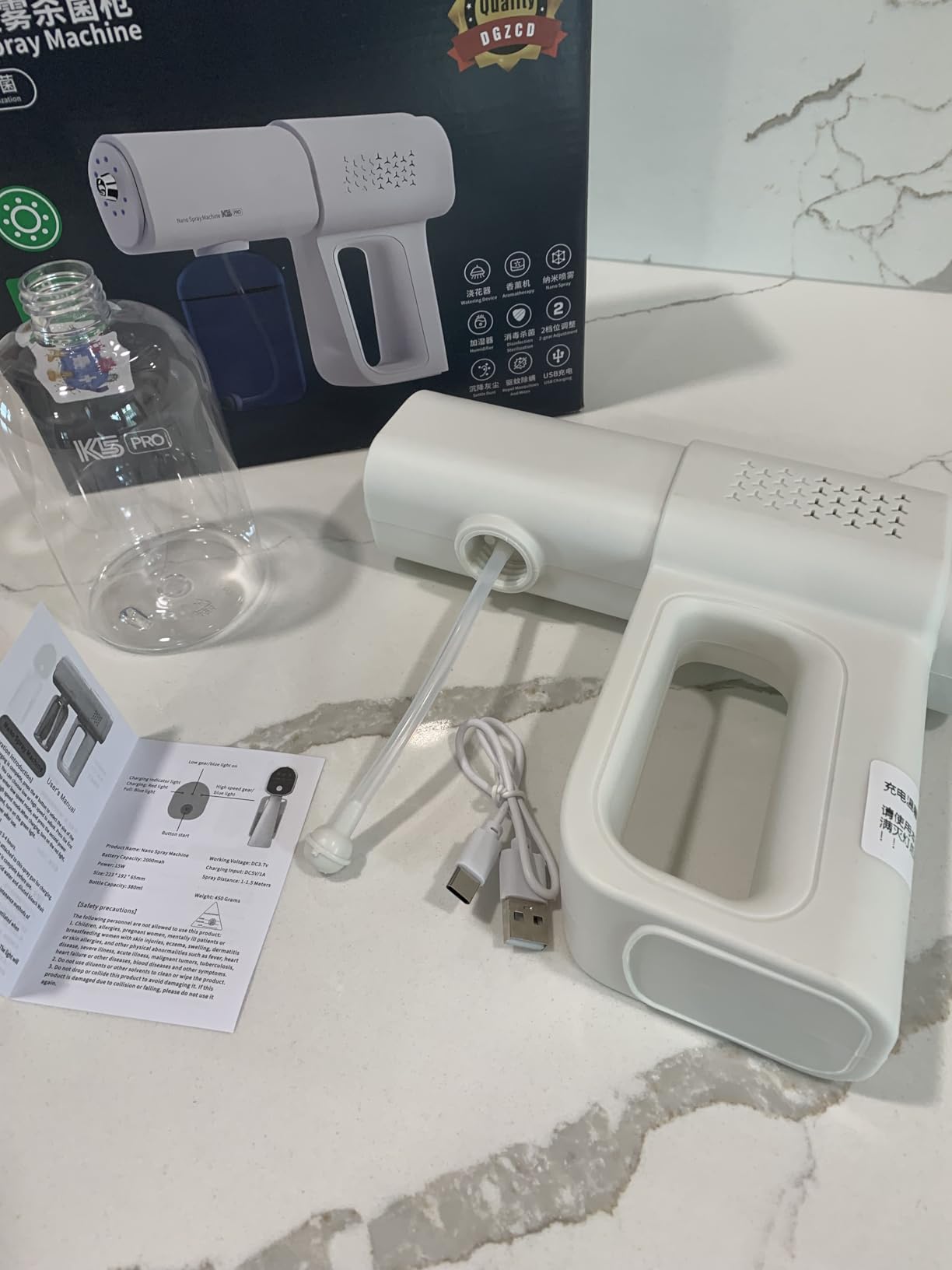 Atomizer Sprayer, Rechargeable Nano Mist Spray Gun with Blue Light, Portable Electrostatic ULV Fogger Machine, Cordless Handheld Atomizing Sprayer Device, Fine Mist Sprayer for Home, Office,Salon customer photo 1