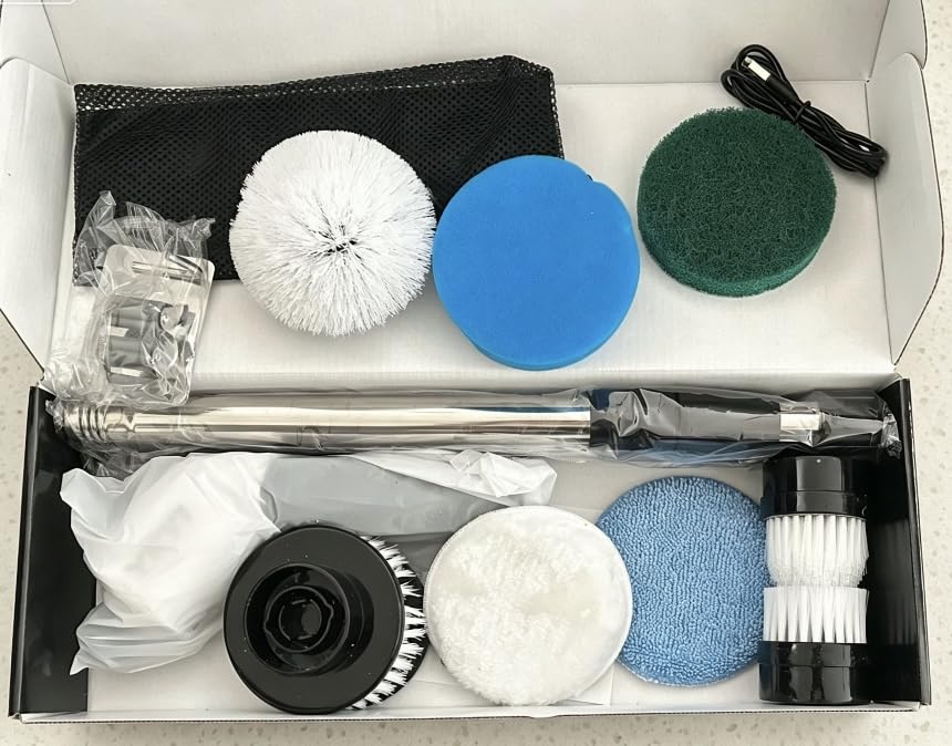 YKYI Electric Spin Scrubber, Cordless Power Cleaning Brush with Long Handle | 8 Brush Heads, 3 Handle Lengths, 2 Speeds, IPX7 Waterproof, 100-Minute Runtime for Tubs, Tile, Floors, Grout, Glass and Cars customer photo 2