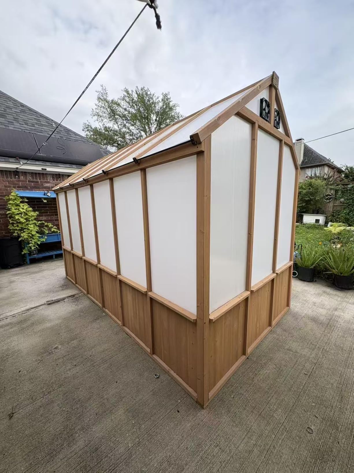 Modern Shade EverBloom 6.5'x10' Wooden Greenhouse, 8' Extra-Tall Cedar Wood Greenhouse with Built-in Outdoor Faucet Kit, Heavy Duty Greenhouse with Built-in Shelving, Power Strip & Ventilation System customer photo 2