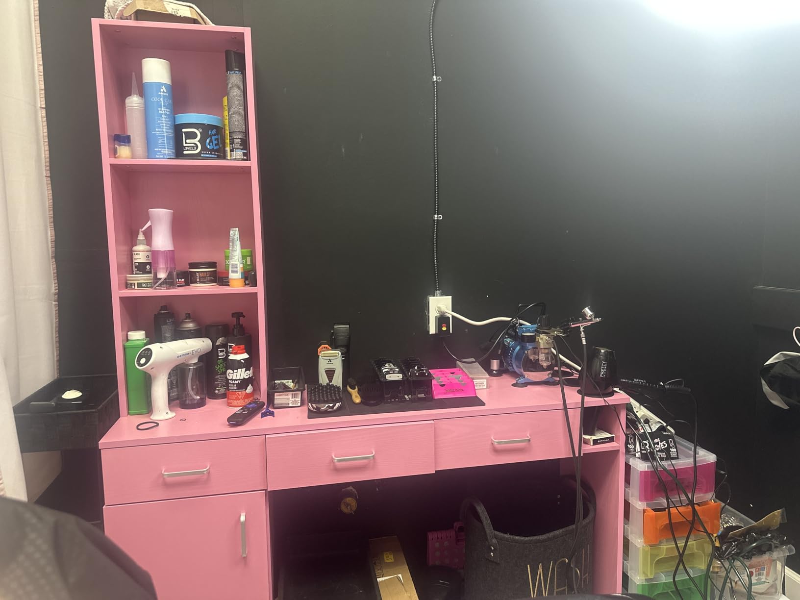 4ever2buy Salon Stations for Hair Stylist, Black Barber Hair Salon Station | 3 Hair Dryer Holder, 3 Drawers and 1 Cabinet, Mirror not Included, Black customer photo 1