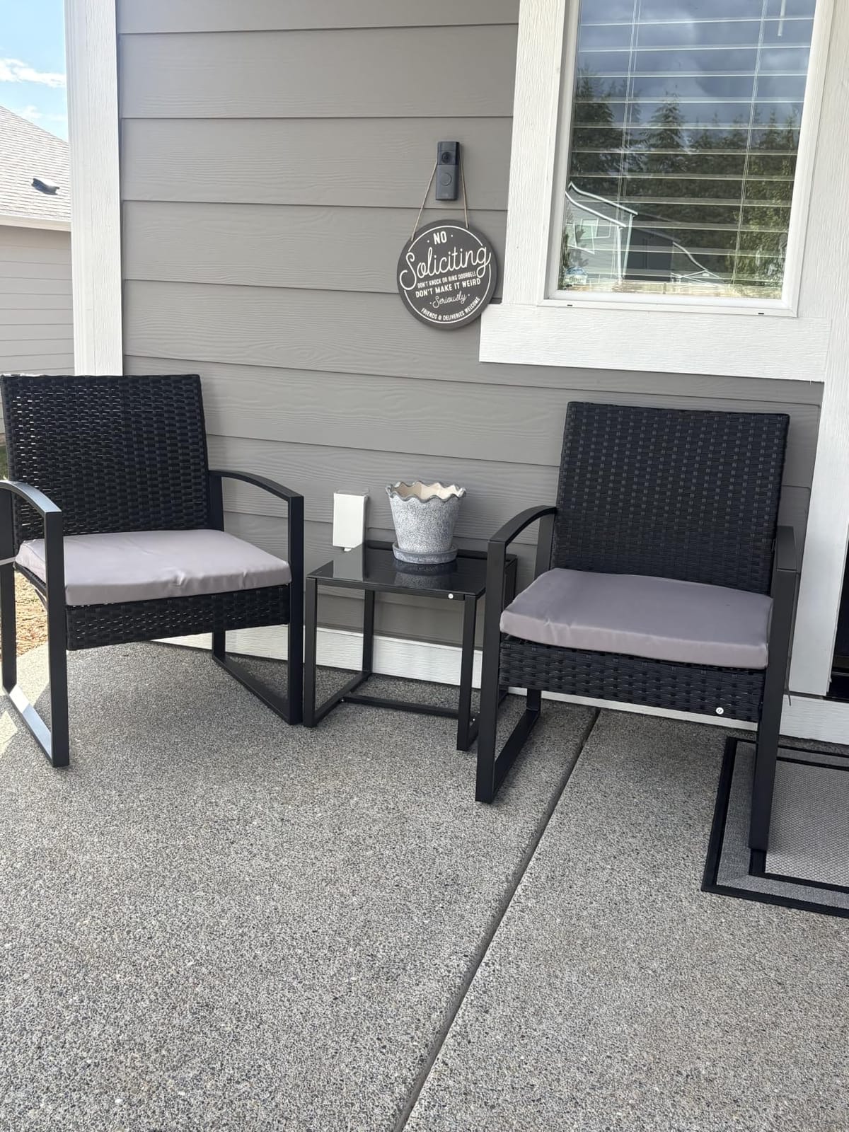Murago Outdoor 3-Piece Wicker Bistro Set, Patio Conversation Set | 2 chairs with Coffee Table, for Balcony, Porch, Garden, Yard, Poolside, Black Frame & Black Cushion customer photo 1