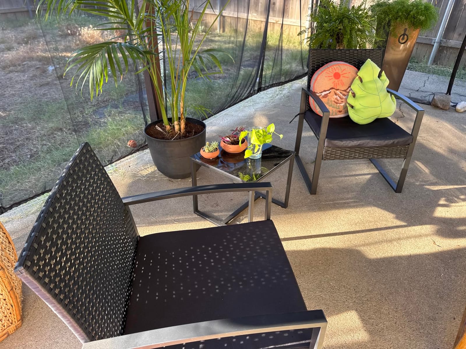 Murago Outdoor 3-Piece Wicker Bistro Set, Patio Conversation Set | 2 chairs with Coffee Table, for Balcony, Porch, Garden, Yard, Poolside, Black Frame & Black Cushion customer photo 2