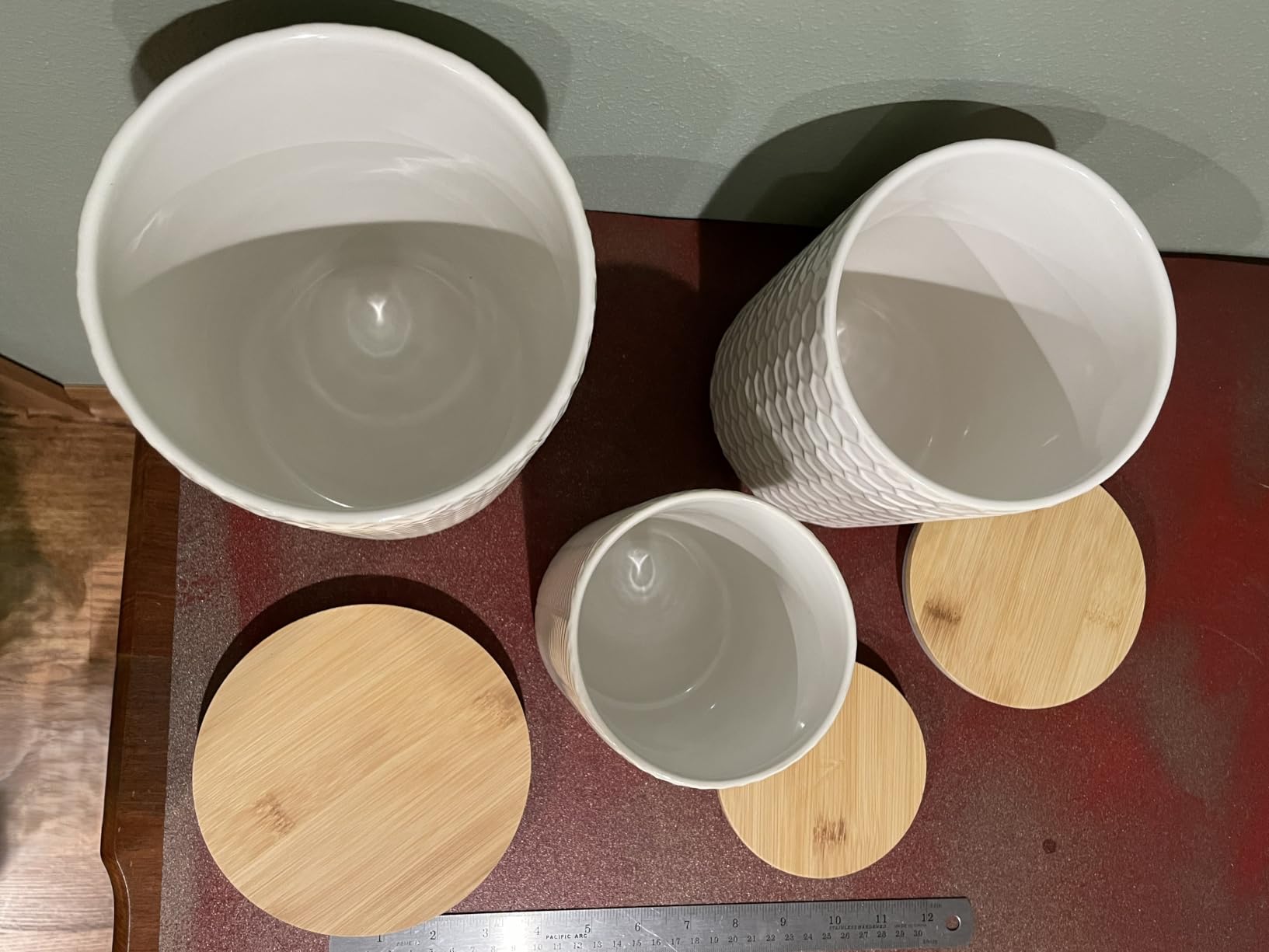 Kook Ceramic Storage Containers, Embossed Pantry & Bathroom Canisters with Airtight Bamboo Lids, Dishwasher Safe Stoneware Jars (40, 65, 100 oz), Set of 3, Narbonne Collection (Ivory) customer photo 2
