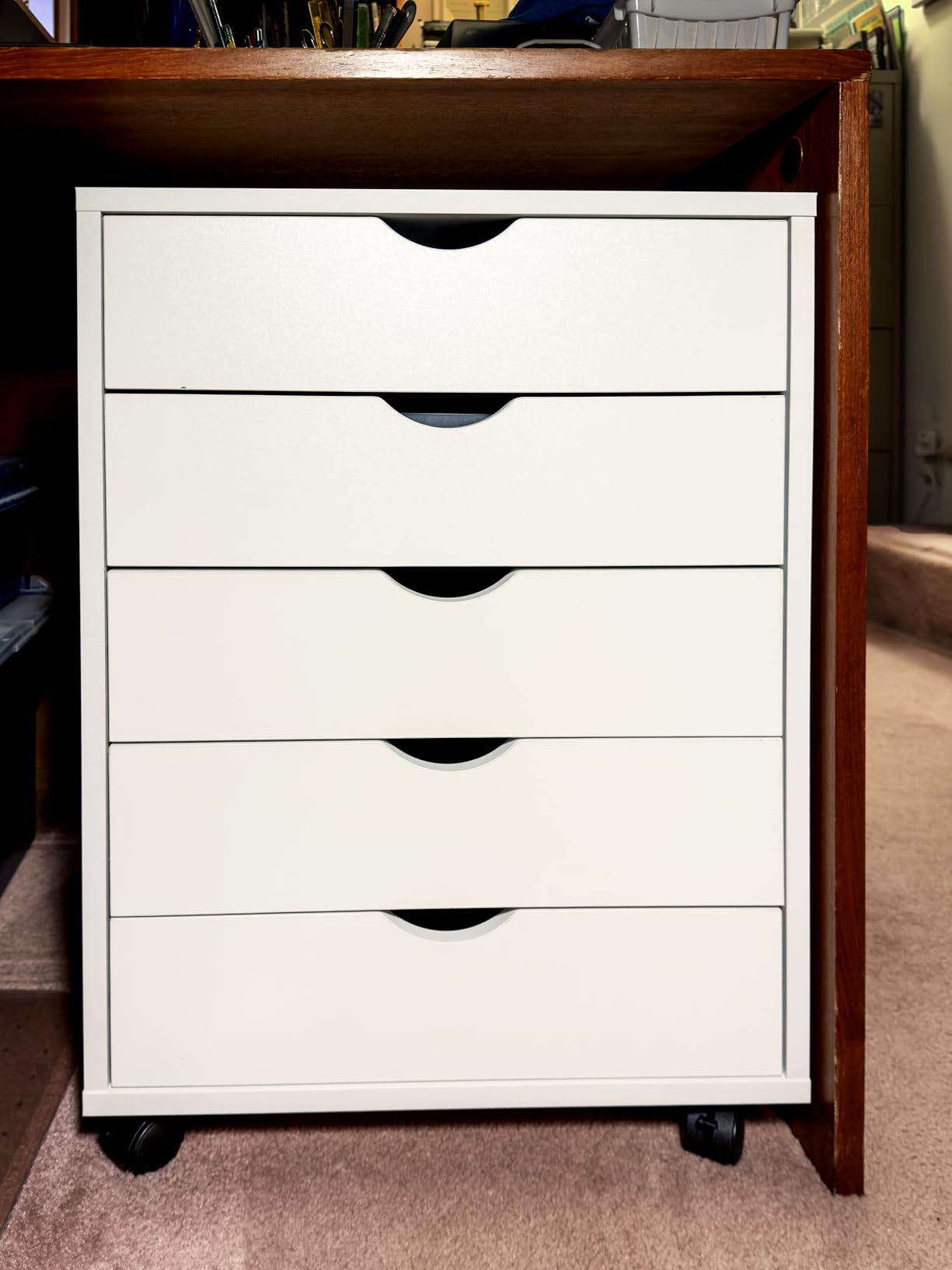 Sweetcrispy 7 Drawer Rolling Storage Cabinet, Wood Under Desk Mobile Dresser with Wheels, Small Organizer Chest for Home Office, Bedroom, Rolling Vertical Organizer for Home Office, White customer photo 2