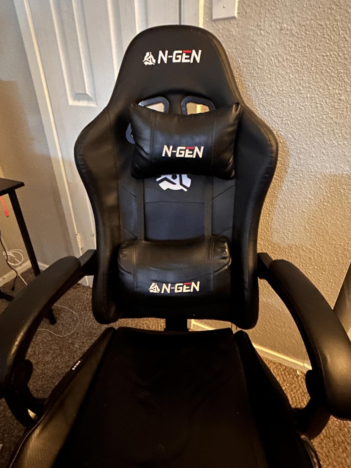 N-GEN GAMING Gaming Chair with Footrest, Lumbar, High-Back, All Black | Reclining Backrest, Linkage Armrests, Durable PU Leather, Adjustable Comfort for Extended Computer, Desk, or Home Office Use customer photo 2
