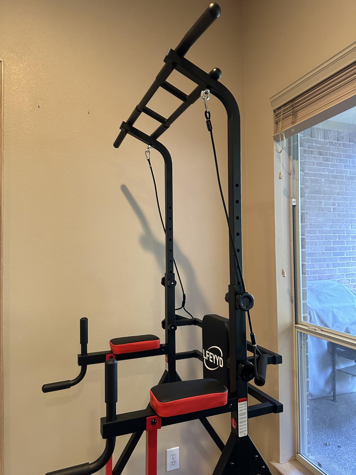 Power Tower Pull Up Bar Free Standing,Multi-Level Adjustable Height Dip Station, Multi-Grip Handles,Backrest,Home Gym Strength Training Equipment with Power Elastic Ropes 400LBS Capacity customer photo 1