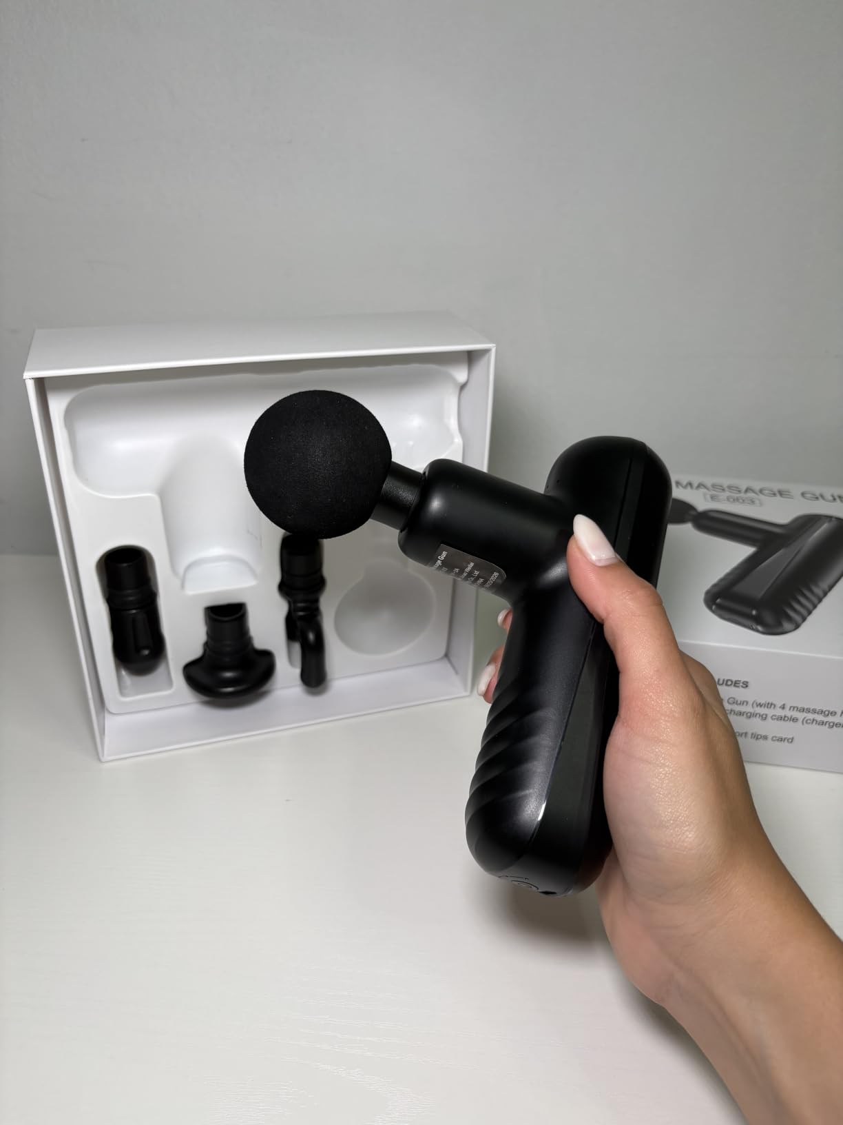 Mini Massage Gun, Powerful Yet Small Quiet Percussion Muscle Massager | Best Balance of Power and Size, Handheld but not Palm-size with Brushless Motor, 4 Interchangeable Heads, Type-C Rechargeable customer photo 1