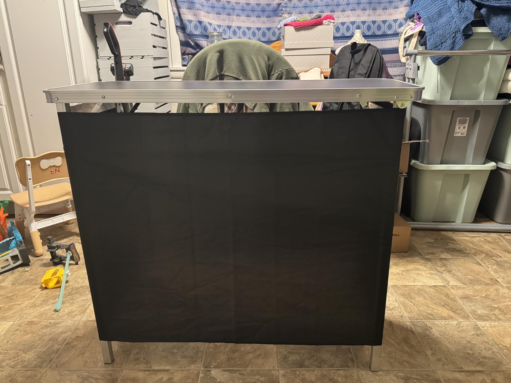 VEVOR Folding Portable Bar Table, 2 pcs, 38.6 x 15.2 x 34.3 in, with Carry Bag, Storage Shelf, Detachable Skirt, Quick and Easy Setup, Foldable Mobile Bartending Station for Events, Party, Tradeshow customer photo 2
