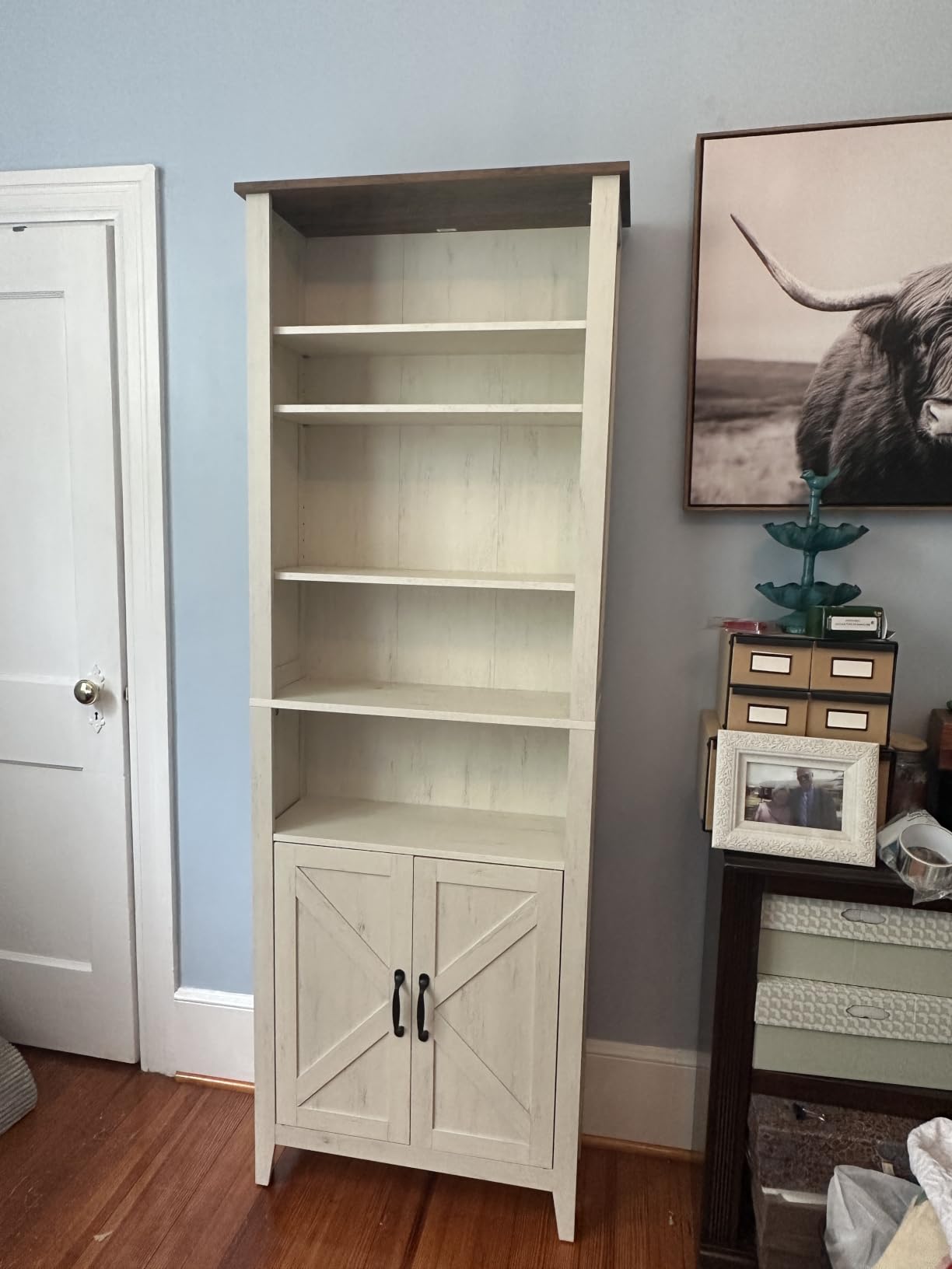 VASAGLE Liry Collection Farmhouse Bookcase, 8-Cube Storage Organizer with Legs, Adjustable Shelves, Cloud White and Warm Brown customer photo 1