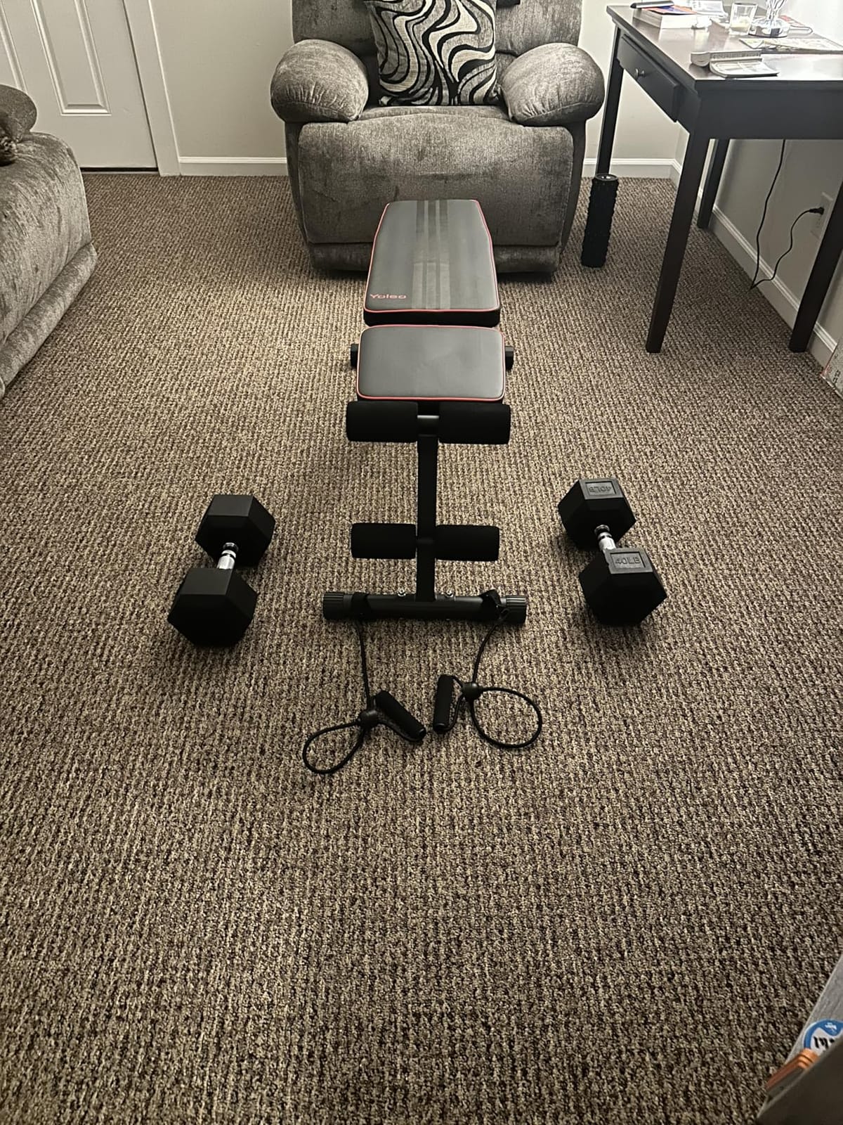 YOLEO 6-in-1 Weight Bench Set, 880LBS Adjustable Bench with Rack and Curl Pad, FID Adjust 41-Inch Bench, Preacher Curl, Fits 5-6 ft Olympic Bar, Foldable Storage, Reinforced Steel Frame for Full-body Training customer photo 2