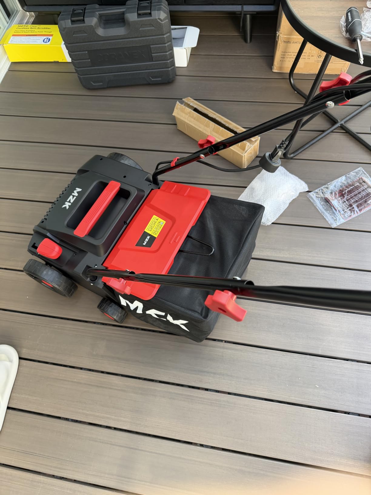 MZK 13-Inch Electric Dethatcher Scarifier, 13-Amp Lawn Tool(RED) | 2-in-1 dethatcher with 4 height settings and 8-gal bag helps remove thatch and refresh small to mid lawns. customer photo 2