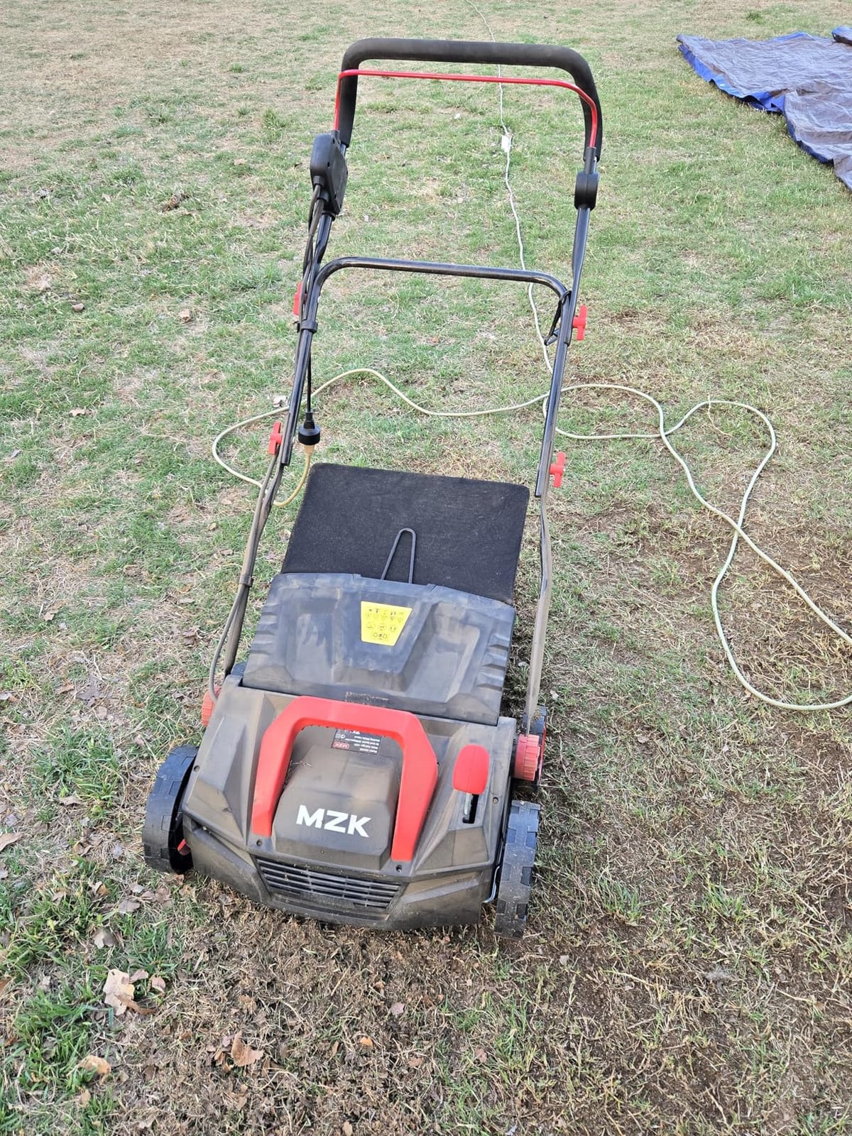 MZK 15-Inch Lawn Dethatcher, Electric Scarifier with Bag | Wider 15-inch path, adjustable height, and 8-gal collection bag help improve lawn airflow and growth. customer photo 2
