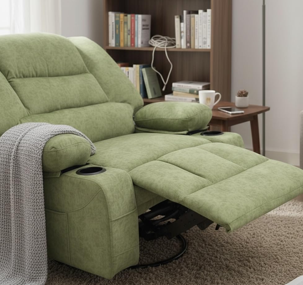 KCQ Oversized Massage Swivel Rocking Recliner Chair Sofa for Adult Grey | Overstuffed, Wide Seat, Cup Holders, Heated Massaging Recliner, Manual Reclining Chair for Living Room Home Theater customer photo 2