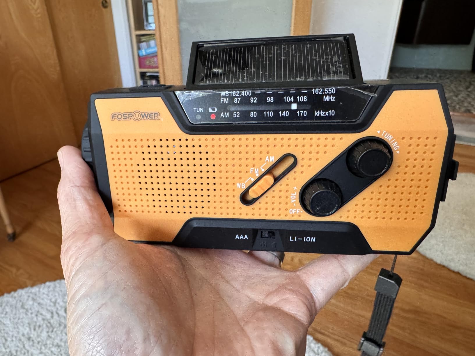 FosPower NOAA Emergency Weather Radio A1 7400mWh Solar Hand Crank (Orange) | AM/FM/WB power bank 4 power options SOS alarm LED flashlight & 4 LED reading light for outdoor emergency & power outage use customer photo 1