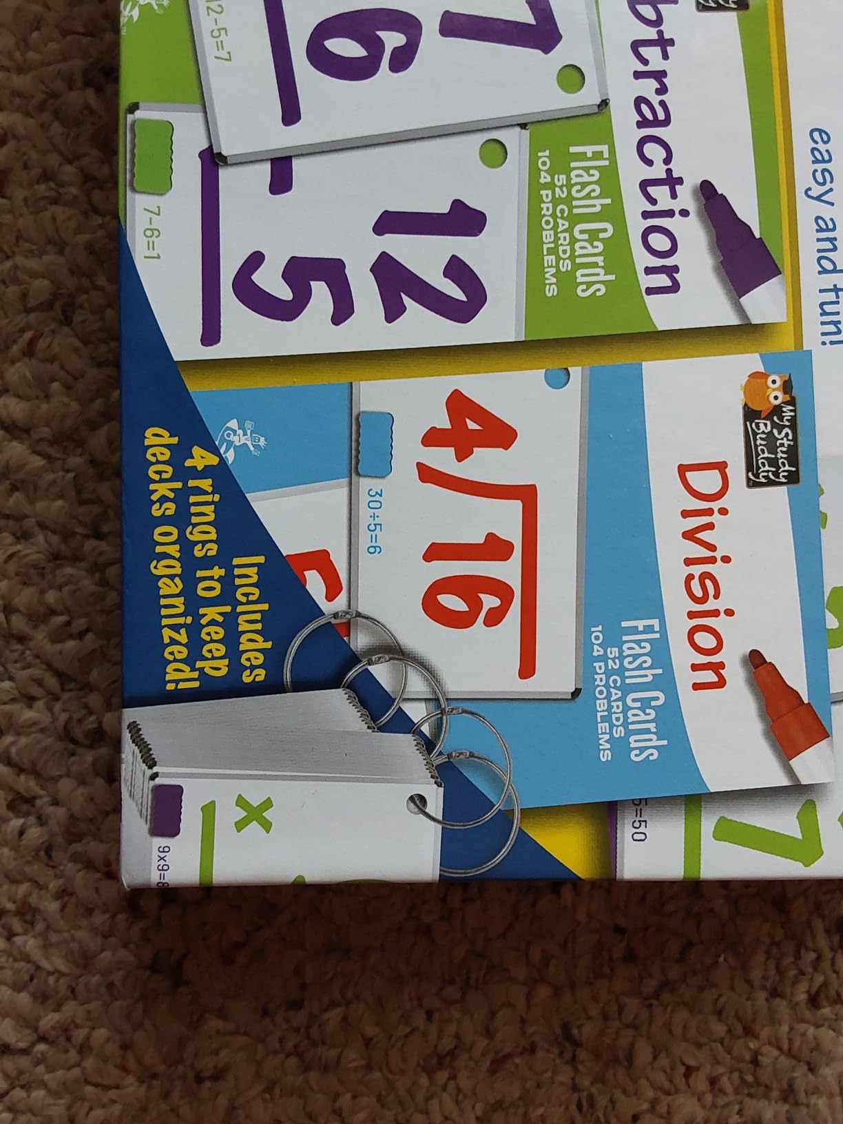 Regal Games Math Flash Cards for Multiplication, Division, Addition and Subtraction - 1st, 2nd, 3rd Grade Math & More - Flash Cards w/ 4 Binder Rings for Kids (224 Cards - 4 Packs) customer photo 2