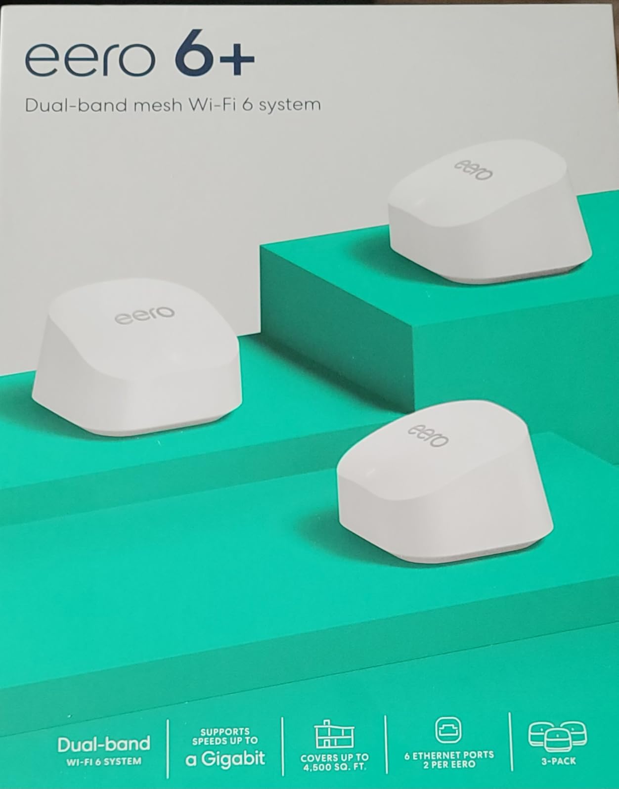 Amazon eero 6+ mesh wifi system - Supports internet plans up to a Gigabit, Coverage up to 3,000 sq. ft., Connect 75+ devices, 2-pack customer photo 2