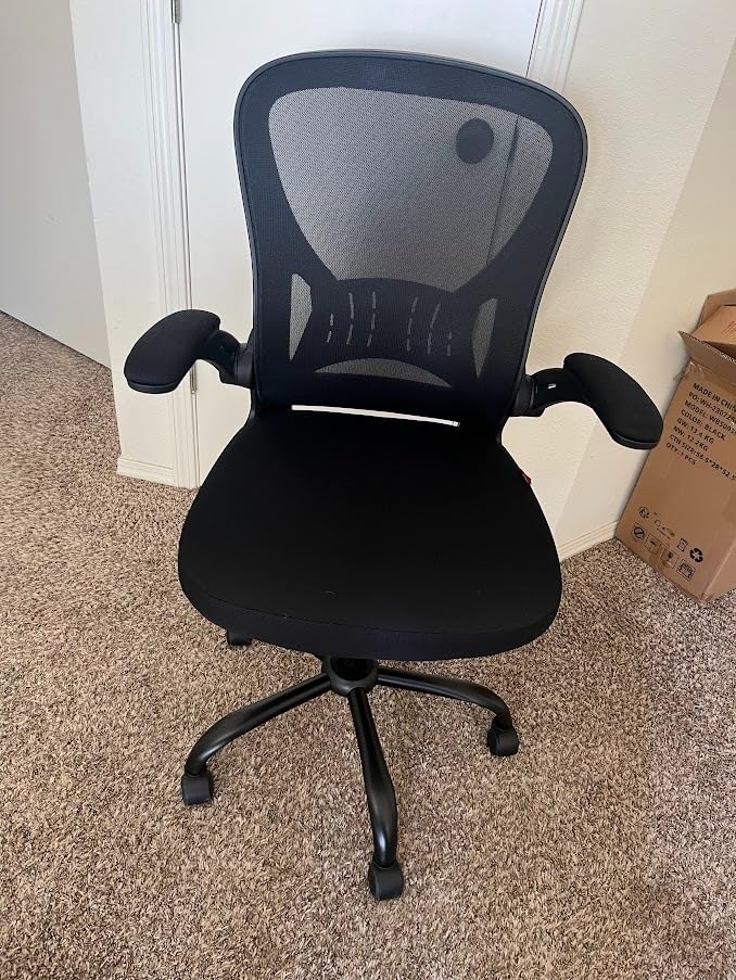 Youhauchair Adjustable Mesh Ergonomic Office Chair with Wheels, Black | Flip-up Arms, Lumbar Support, Home Desk Chair, Height Adjustable, Breathable, Mid Back Swivel Computer Chair customer photo 1