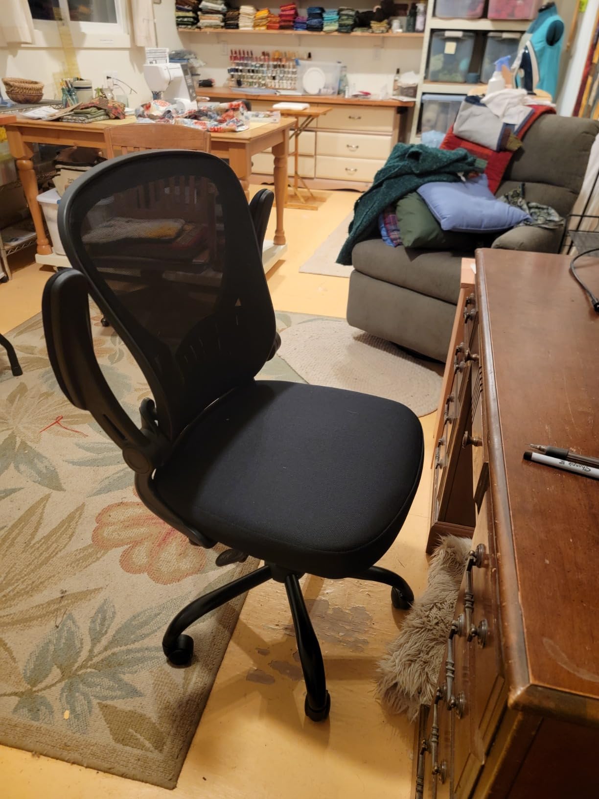 Youhauchair Adjustable Mesh Ergonomic Office Chair with Wheels, Black | Flip-up Arms, Lumbar Support, Home Desk Chair, Height Adjustable, Breathable, Mid Back Swivel Computer Chair customer photo 2