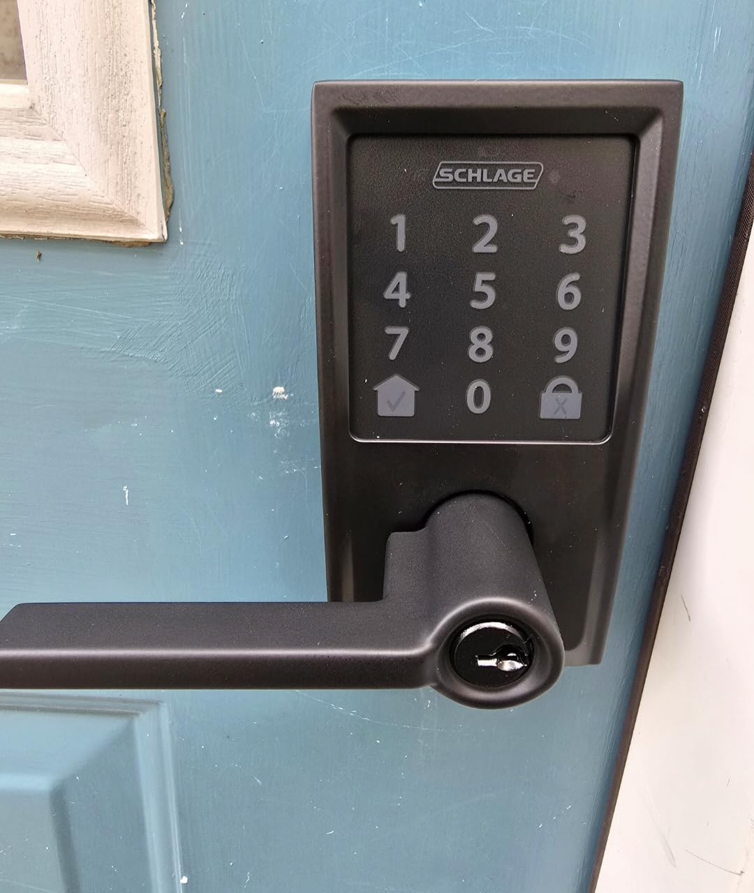 Schlage Encode Smart WiFi Lock, Lever Handle, Camelot Trim, Satin Nickel | Keyless door lock with handle, Touchscreen keypad, App control, Alexa, Google, Ring & Airbnb compatible, Certified security customer photo 2