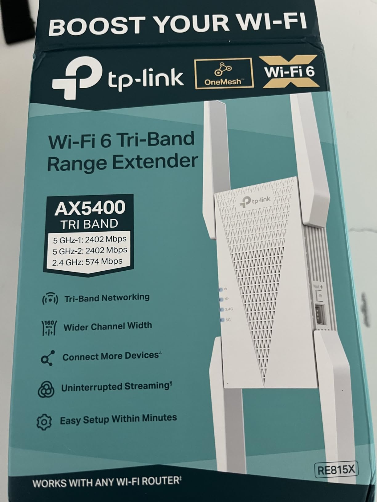 TP-Link RE815X AX5400 WiFi 6 Range Extender w/Ethernet Port | 5.4 Gbps Tri-Band Wireless Repeater Amplifier | Up to 2800 Sq. Ft., 96 Devices | Internet Signal Booster | 160 MHz | APP Setup | OneMesh customer photo 2