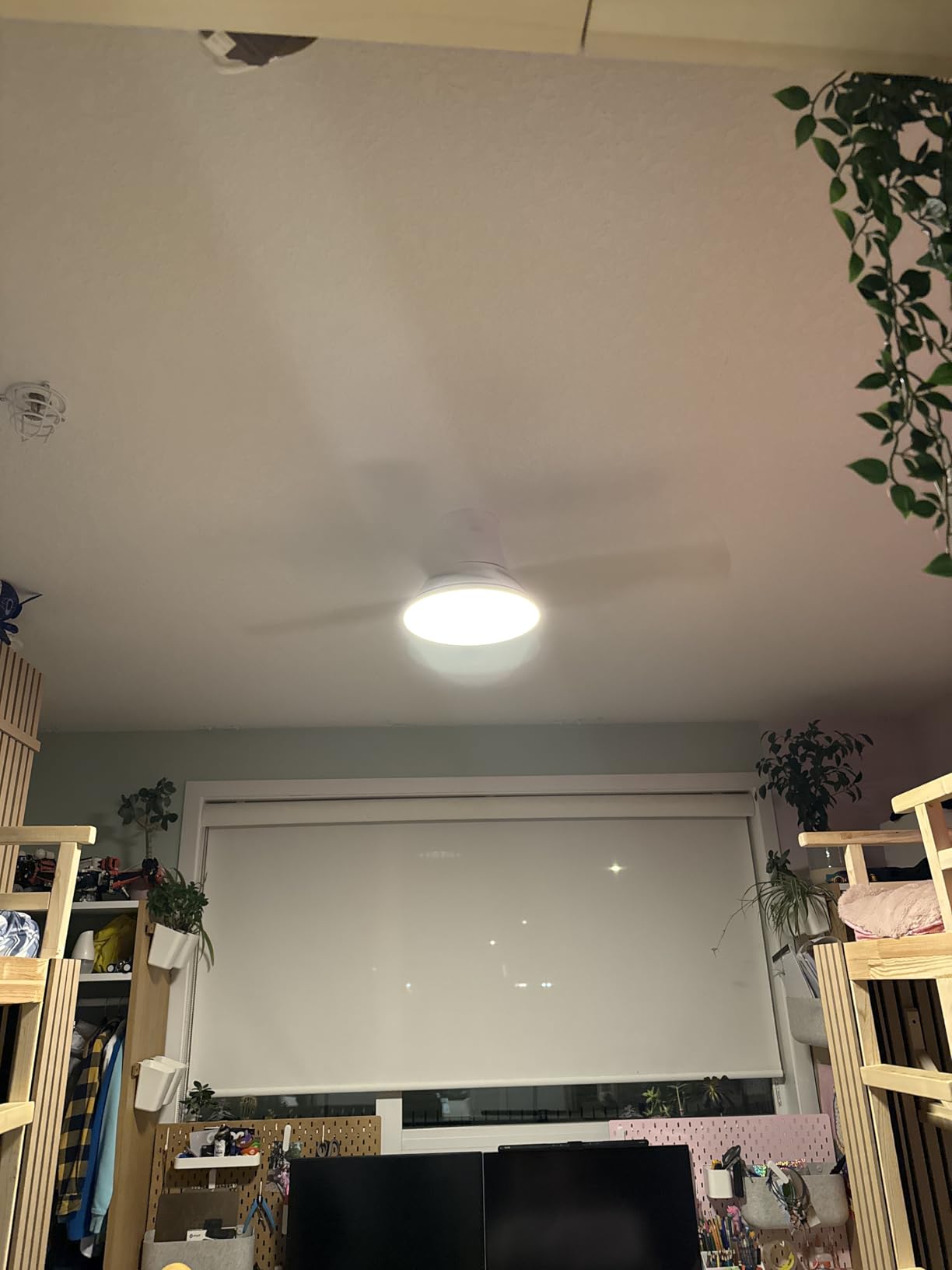 DREO Ceiling Fans with Lights, 44'', RGBIC Flush Mount Smart Ceiling Fan | Quiet DC Motor for Bedroom, Dimmable LED, 12 Speeds & 3 Fan Modes, Low Profile Easy Install, 12H Timer, App & Remote Control customer photo 1