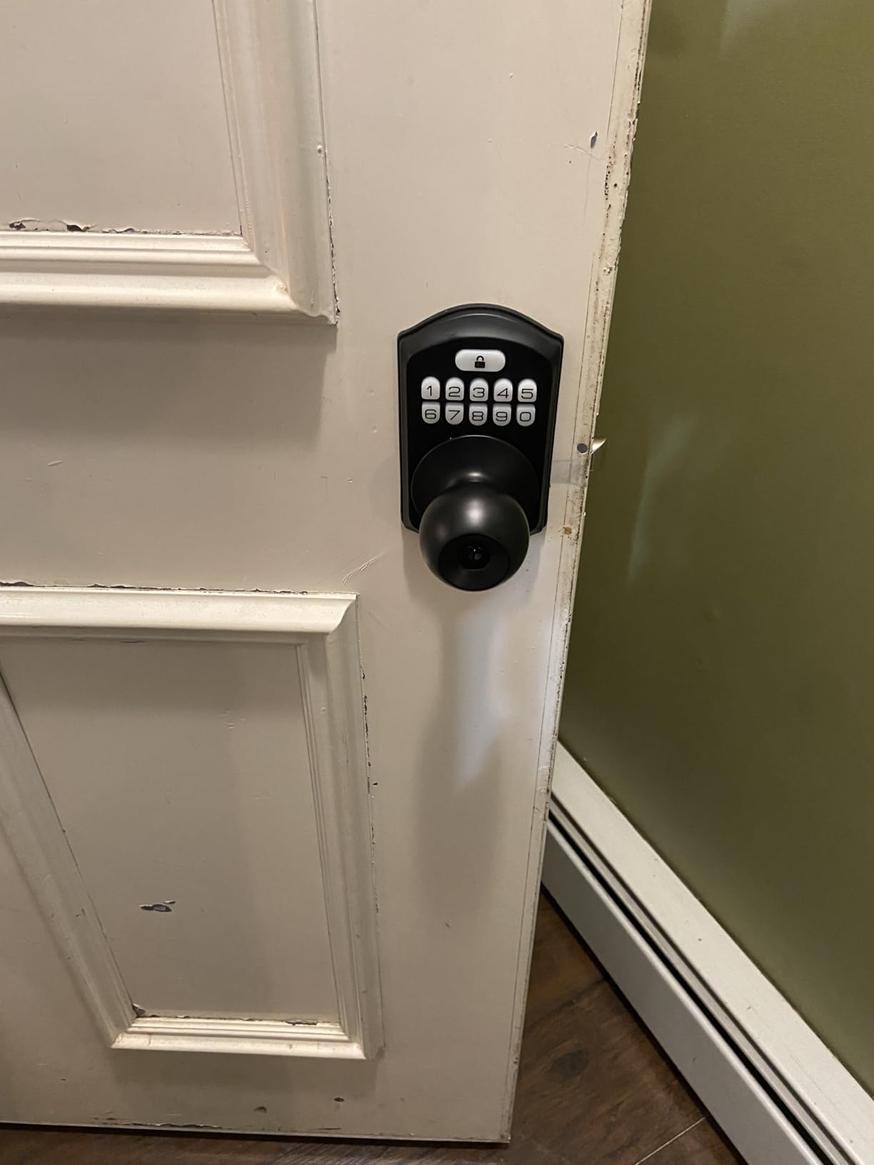 TEEHO TE003 Keypad Door Knob Lock, Keyless Entry Door Handle, Satin Nickel | One Time Code, Auto & One-Touch Lock, Anti-Peeping Code Security, Easy Installation for Front Door Bedroom, IP54 Waterproof customer photo 1