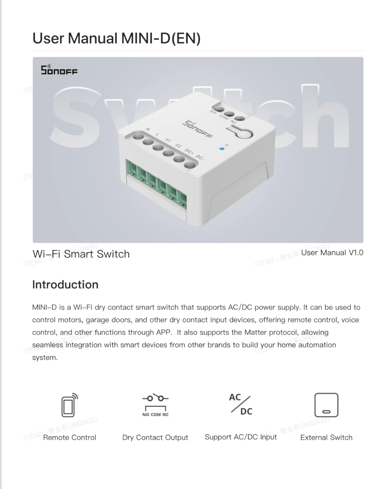 SONOFF WiFi MINI-D Smart Switch with Matter,Home Automation,Dry Contact Output,Supports AC or DC Input,Compatible Alexa & Google Home,for Garage Doors,Boilers,DC Low Power Motors/Solenoid Valves customer photo 2