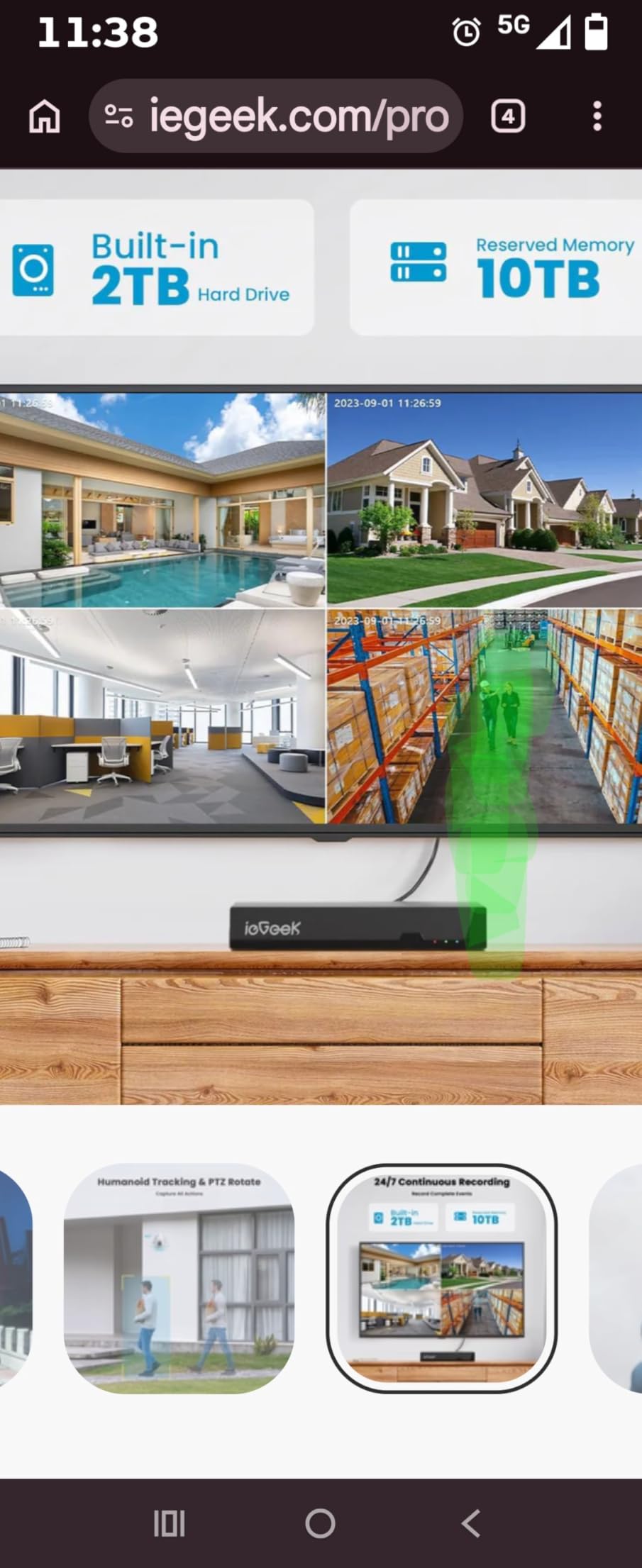 ieGeek 4K PoE Security Camera System with 8CH 2TB HDD for 24/7 Recording | 360° Coverage, Wired Outdoor PTZ Cameras, Automatic Human Tracking, AI Detection, 2-Way Talk, Color Night Vision, IP66 customer photo 1